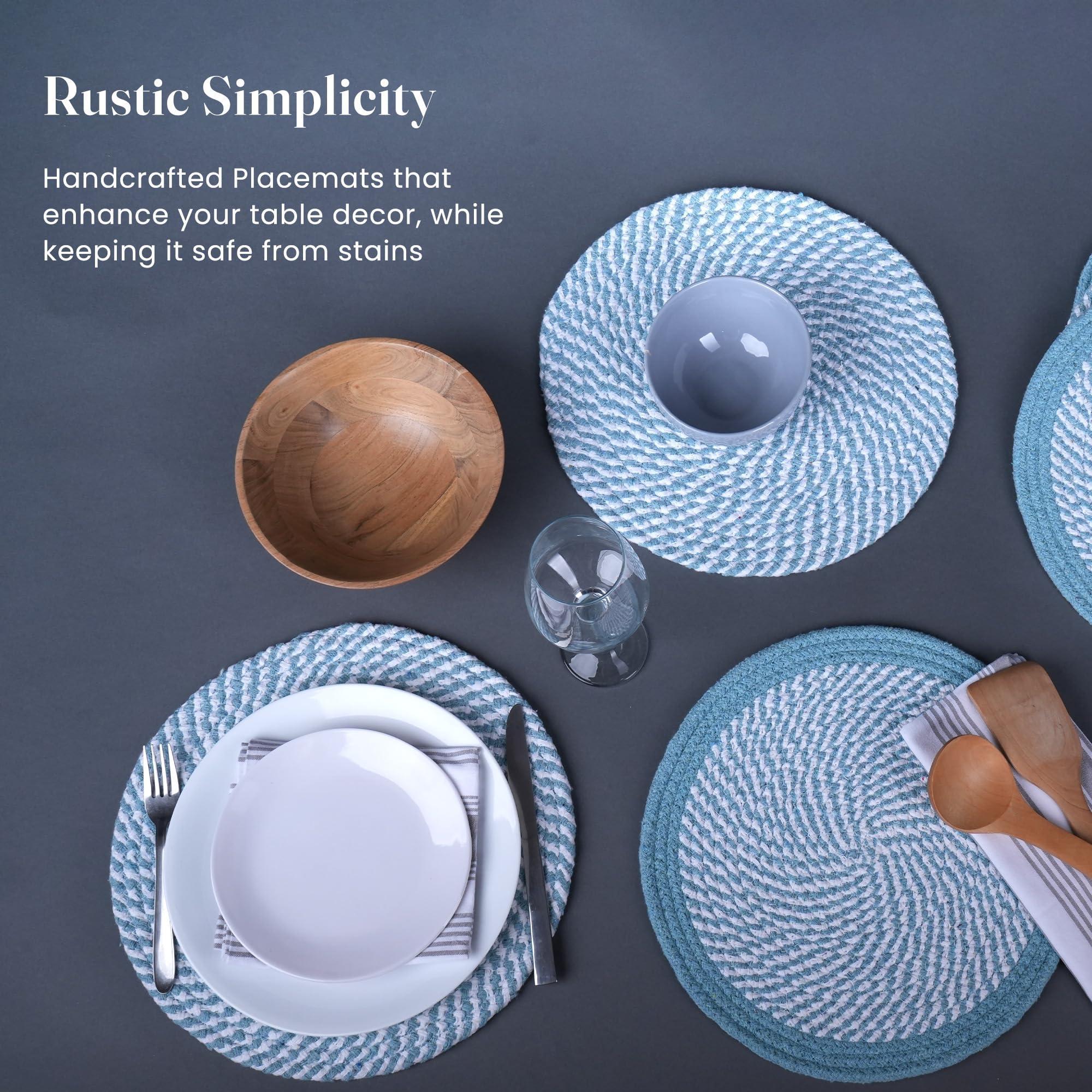 The Fine Living Co. Braided Cotton Placemats (Set of 6 13.5 Inches) Washable Anti Slip Heat Resistant Mats Boho Woven Round Table Mats for House Decor Kitchen and Dining The Fine Living Co. Braided Cotton Placemats (Set of 6 13.5 Inches) Washable Anti Slip Heat Resistant Mats Boho Woven Round Table Mats for House Decor Kitchen and Dining