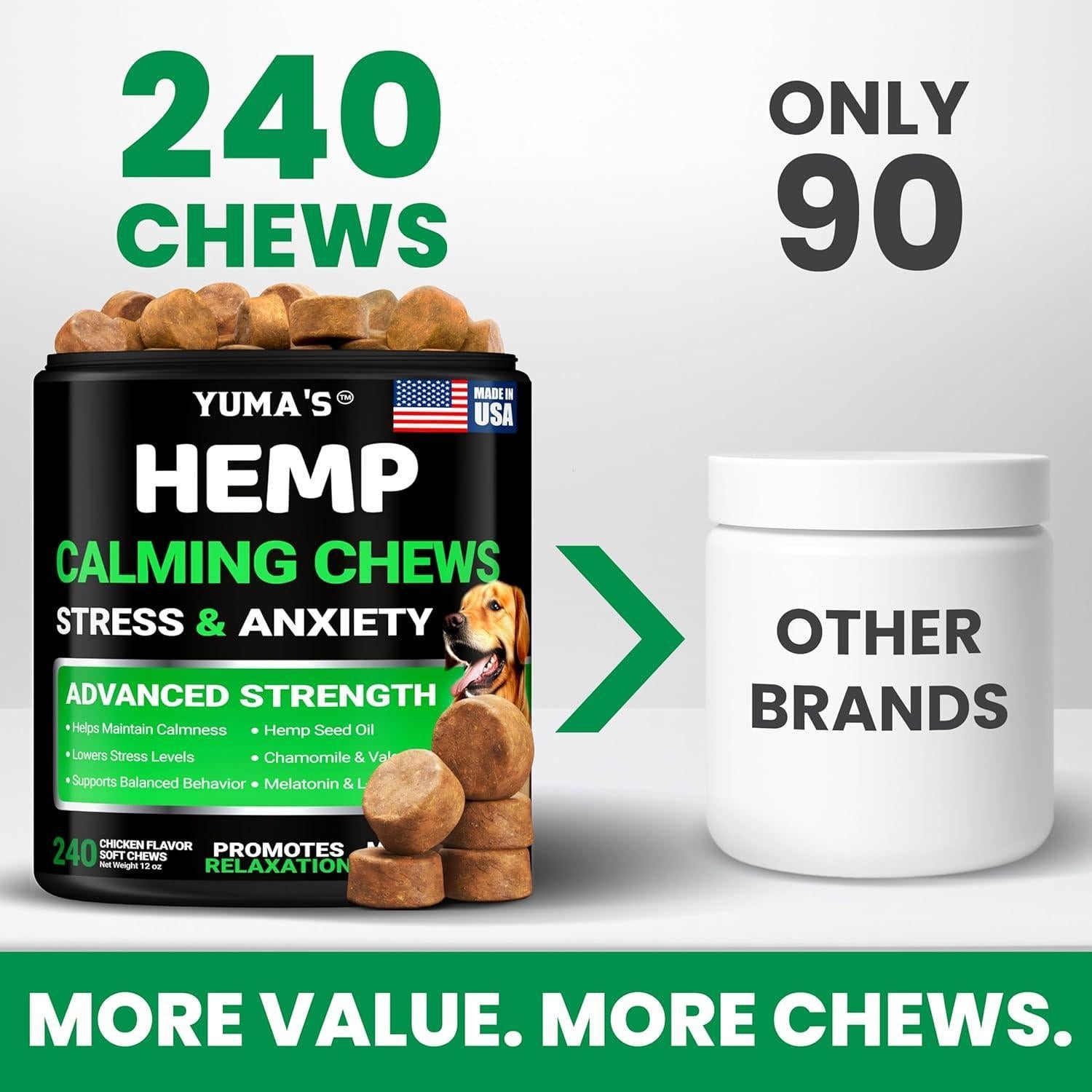 Hemp Calming Chews for Dogs 240 Count Anxiety Relief Melatonin & Chamomile Hemp Calming Chews for Dogs 240 Count Anxiety Relief Melatonin & Chamomile