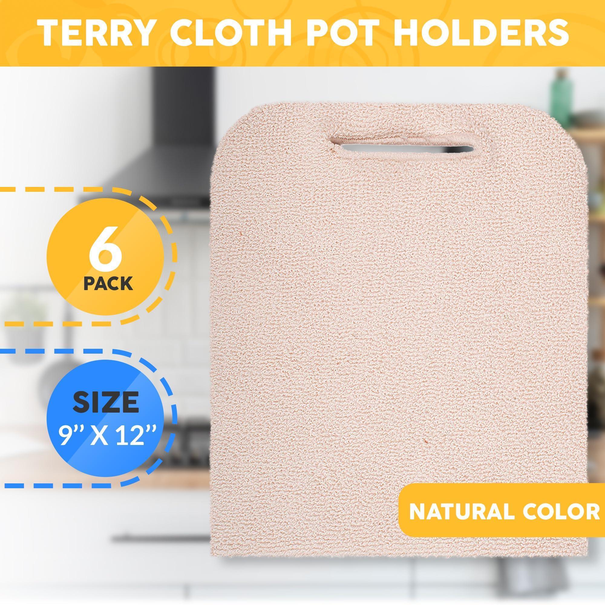 Terry Cloth Pot Holders for Kitchen 9 x 12 Inch Pack of 6 Natural Color Hot Pads for Kitchen Washable Pot Holder with Hand Hole Thick Cotton 460 F Heat Resistant Pot Holders Terry Cloth Pot Holders for Kitchen 9 x 12 Inch Pack of 6 Natural Color Hot Pads for Kitchen Washable Pot Holder with Hand Hole Thick Cotton 460 F Heat Resistant Pot Holders
