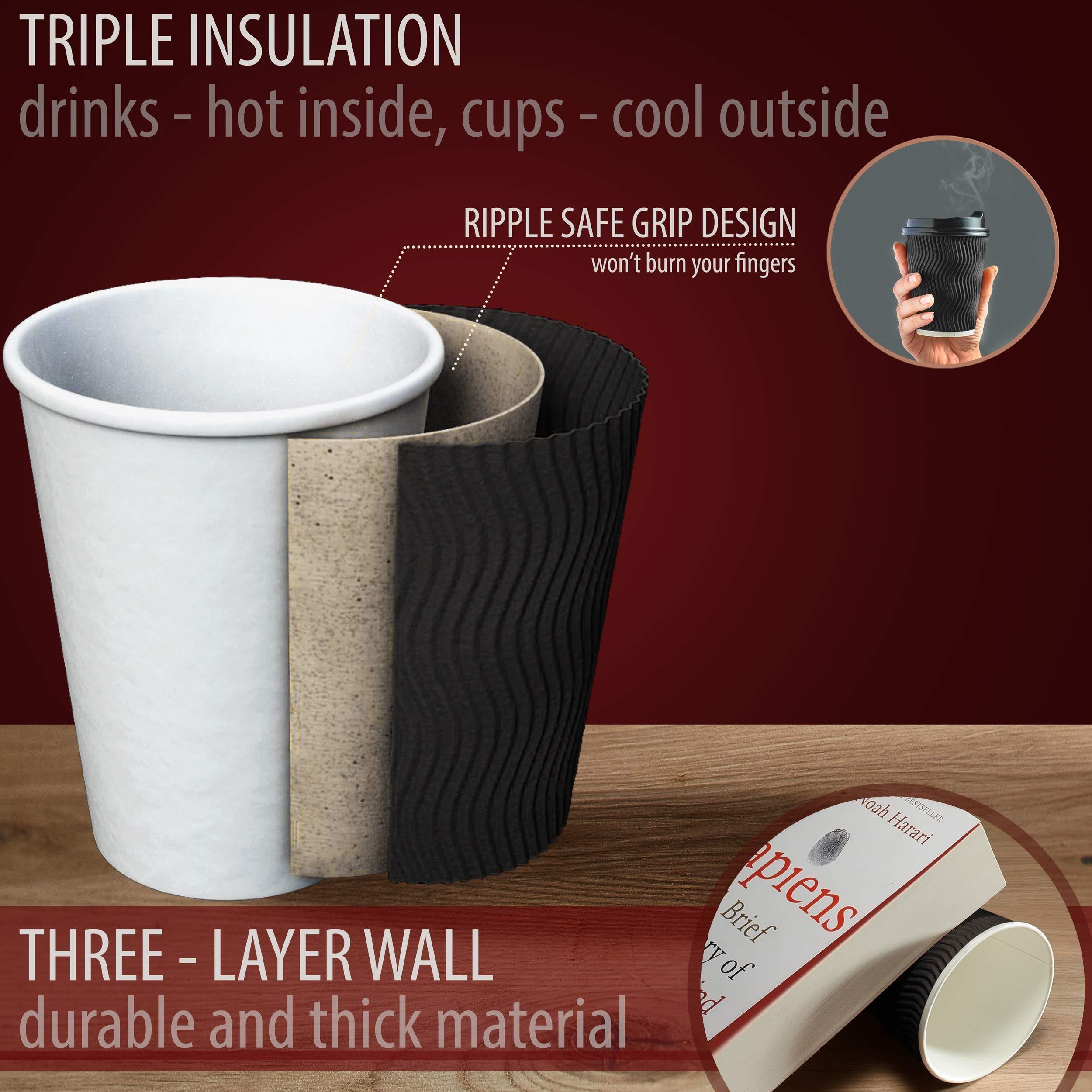 Insulated Disposable Coffee Cups with Lids & Straws 12 oz 100 Packs Black Cups Insulated Disposable Coffee Cups with Lids & Straws 12 oz 100 Packs Black Cups