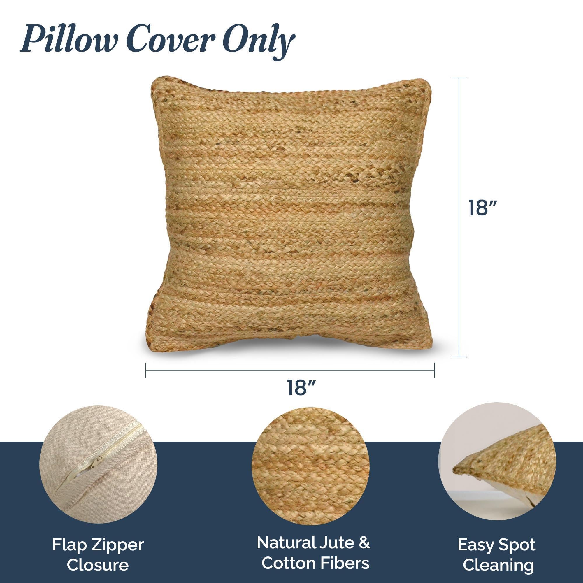 The Fine Living Co. Jute Throw Pillow Covers Braided Decorative Pillow Covers Farmhouse Accent Pillows for Couch Living Room Decor 18 x 18 inch Natural 1Pc The Fine Living Co. Jute Throw Pillow Covers Braided Decorative Pillow Covers Farmhouse Accent Pillows for Couch Living Room Decor 18 x 18 inch Natural 1Pc