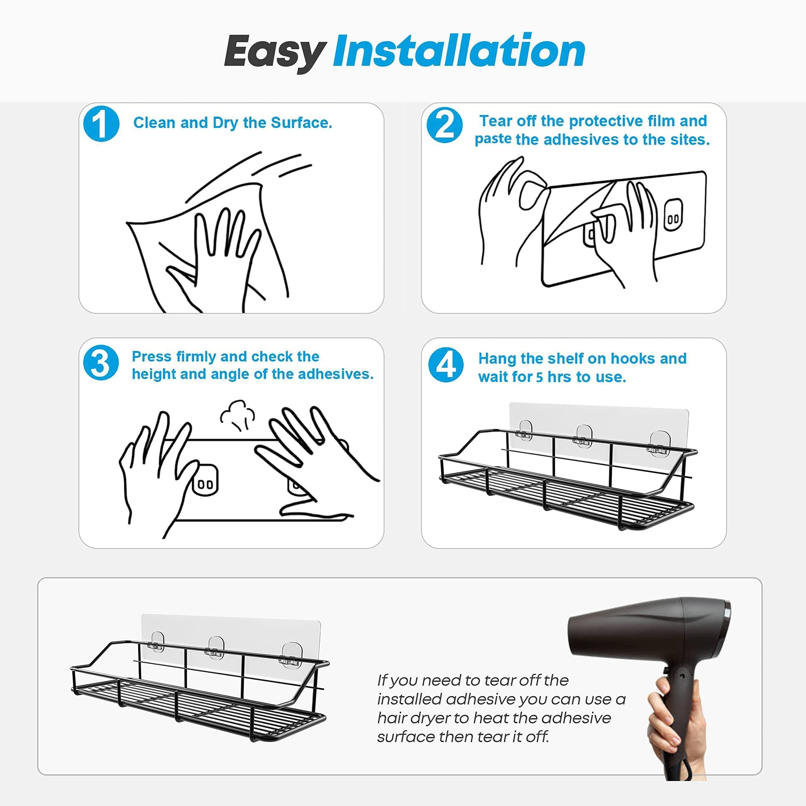 Adhesive Shower Caddy 2 Pack Black Shelf Organizer with Hooks Stainless Steel Adhesive Shower Caddy 2 Pack Black Shelf Organizer with Hooks Stainless Steel