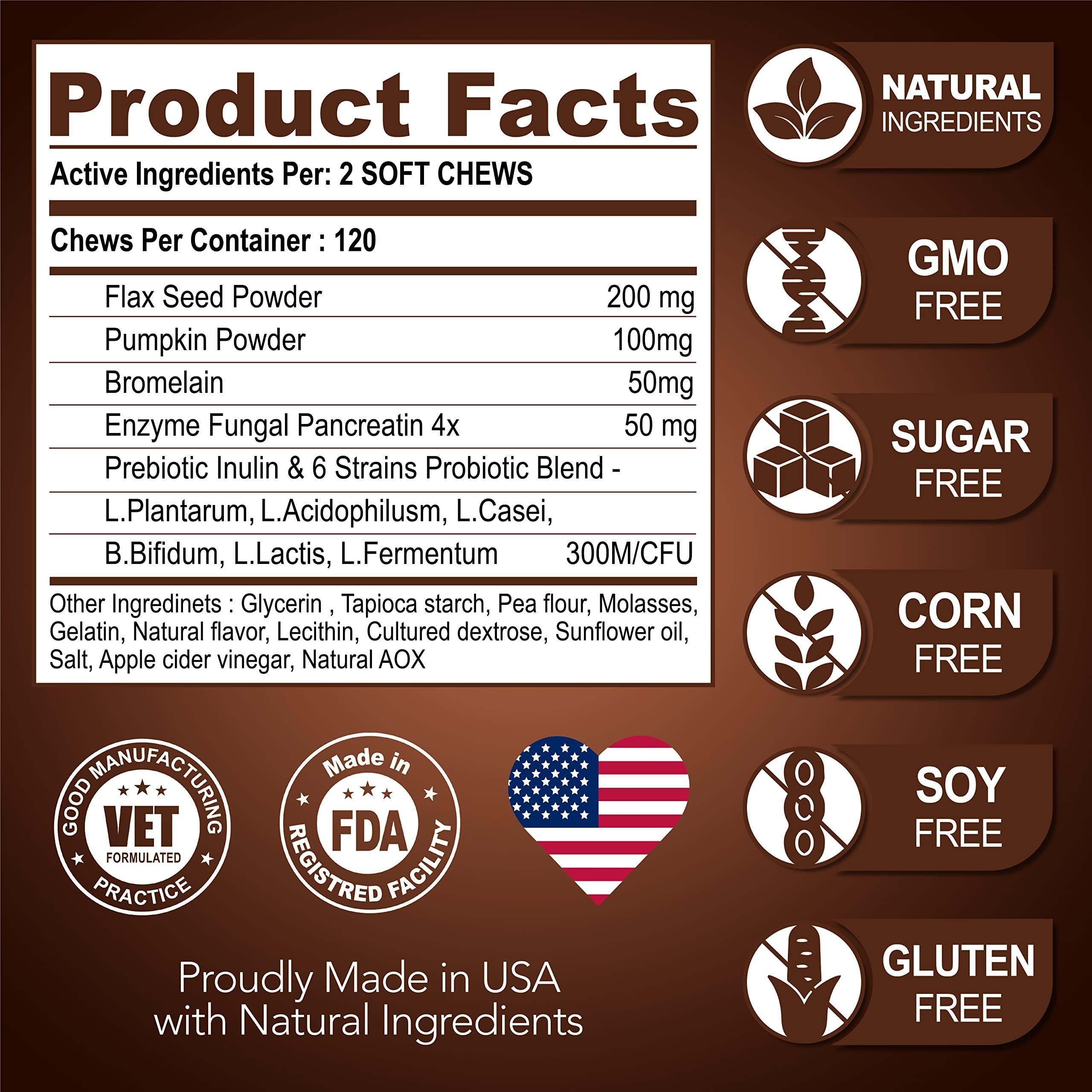 Probiotics for Dogs 120 Chews Stool Softener High Fiber Probiotics for Dogs 120 Chews Stool Softener High Fiber