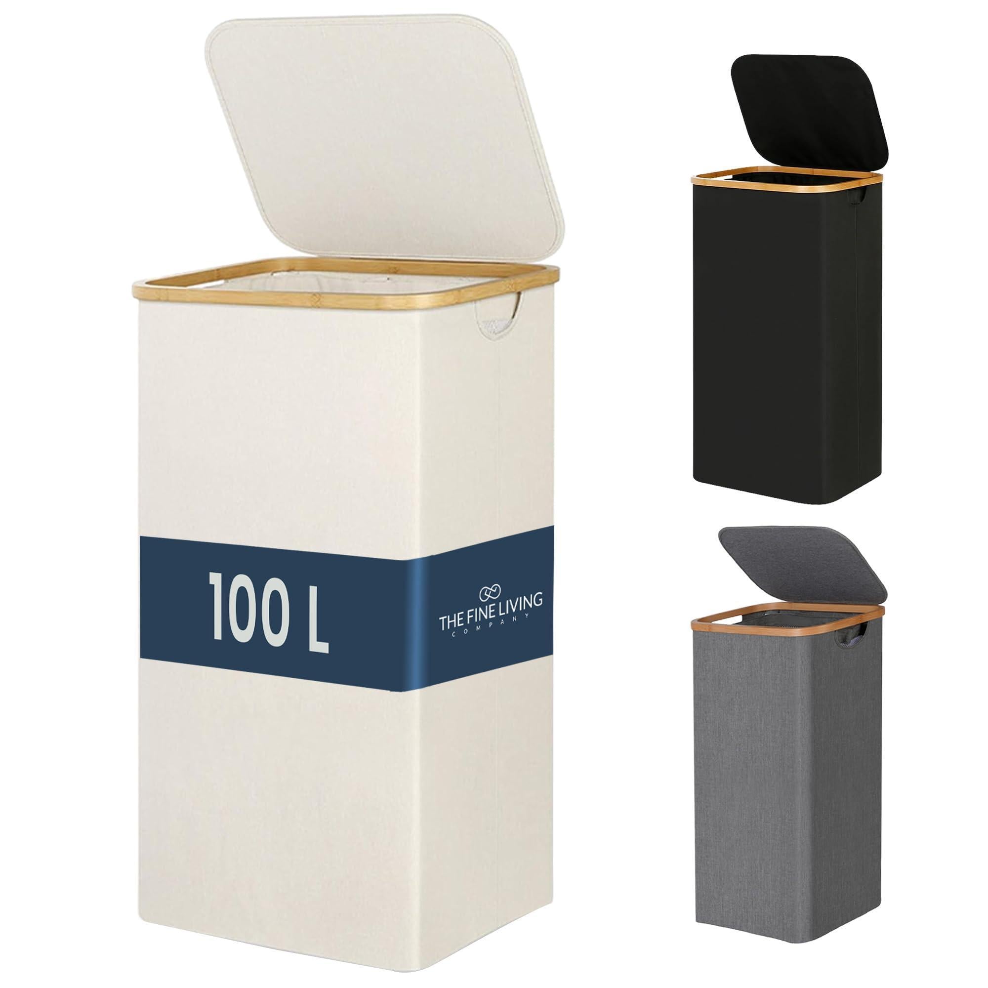 Ivory 100L Large Laundry Hamper with Lid Narrow Foldable Slim Laundry Basket with Bamboo Handles Skinny Tall Dirty Clothes Hamper for Dorm Bathroom Bedroom Ivory 100L Large Laundry Hamper with Lid Narrow Foldable Slim Laundry Basket with Bamboo Handles Skinny Tall Dirty Clothes Hamper for Dorm Bathroom Bedroom