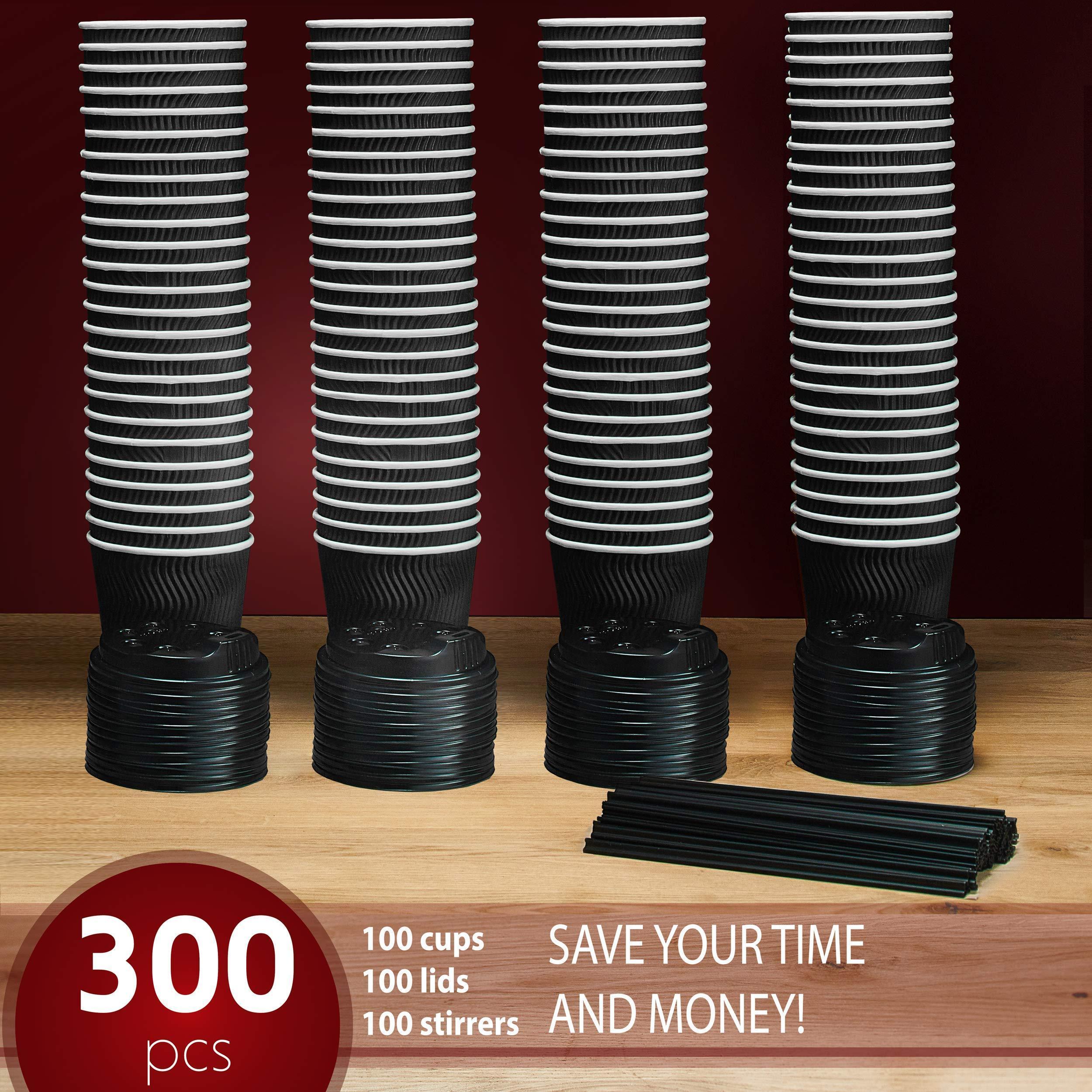 Insulated Disposable Coffee Cups with Lids & Straws 12 oz 100 Packs Black Cups Insulated Disposable Coffee Cups with Lids & Straws 12 oz 100 Packs Black Cups