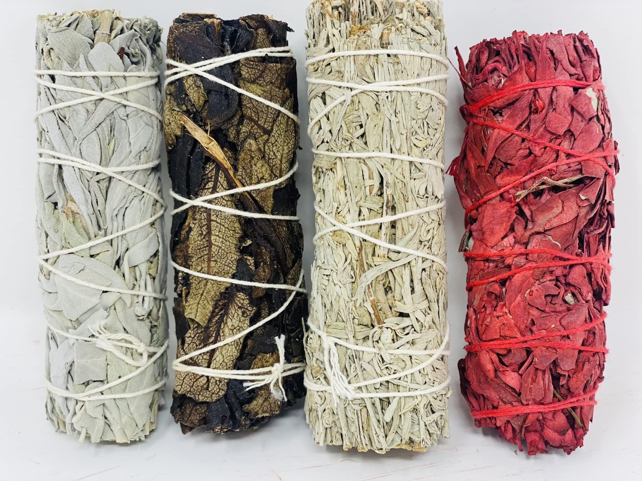 Variety Pack of White Sage Black Sage Blue Sage and Red Sage (Dragon Blood) Variety Pack of White Sage Black Sage Blue Sage and Red Sage (Dragon Blood)