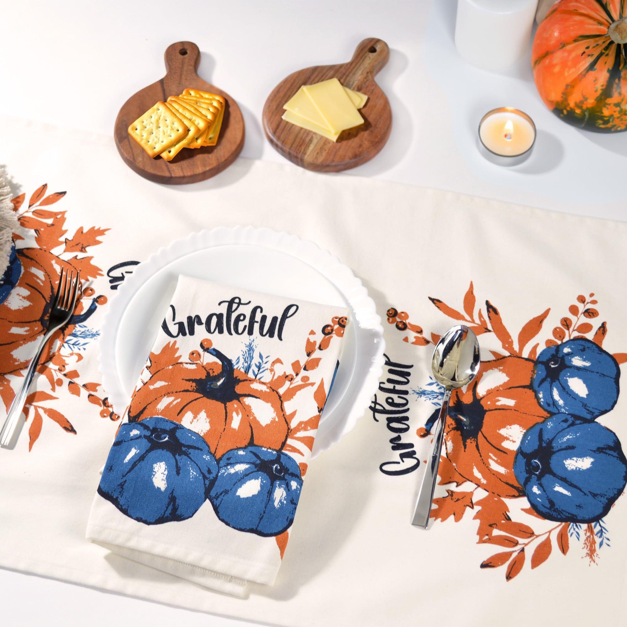 Set of 2 Grateful l Printed Dish Towels Hand Towels Boho Tea Towels Multifunctional Stylish Absorbent Quick Dry Soft 18 x28 100% Cotton Blue & Orange Set of 2 Grateful l Printed Dish Towels Hand Towels Boho Tea Towels Multifunctional Stylish Absorbent Quick Dry Soft 18 x28 100% Cotton Blue & Orange