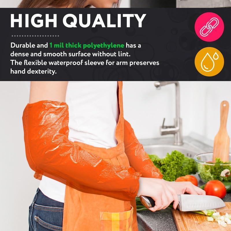 Disposable Sleeve Protectors for Arms 18 Inch Long Pack of 100 Orange Disposable Arm Sleeve Protectors with Elastic Ends 1 mil Thick and Waterproof Polyethylene Disposable Sleeves to Cover Arms Disposable Sleeve Protectors for Arms 18 Inch Long Pack of 100 Orange Disposable Arm Sleeve Protectors with Elastic Ends 1 mil Thick and Waterproof Polyethylene Disposable Sleeves to Cover Arms