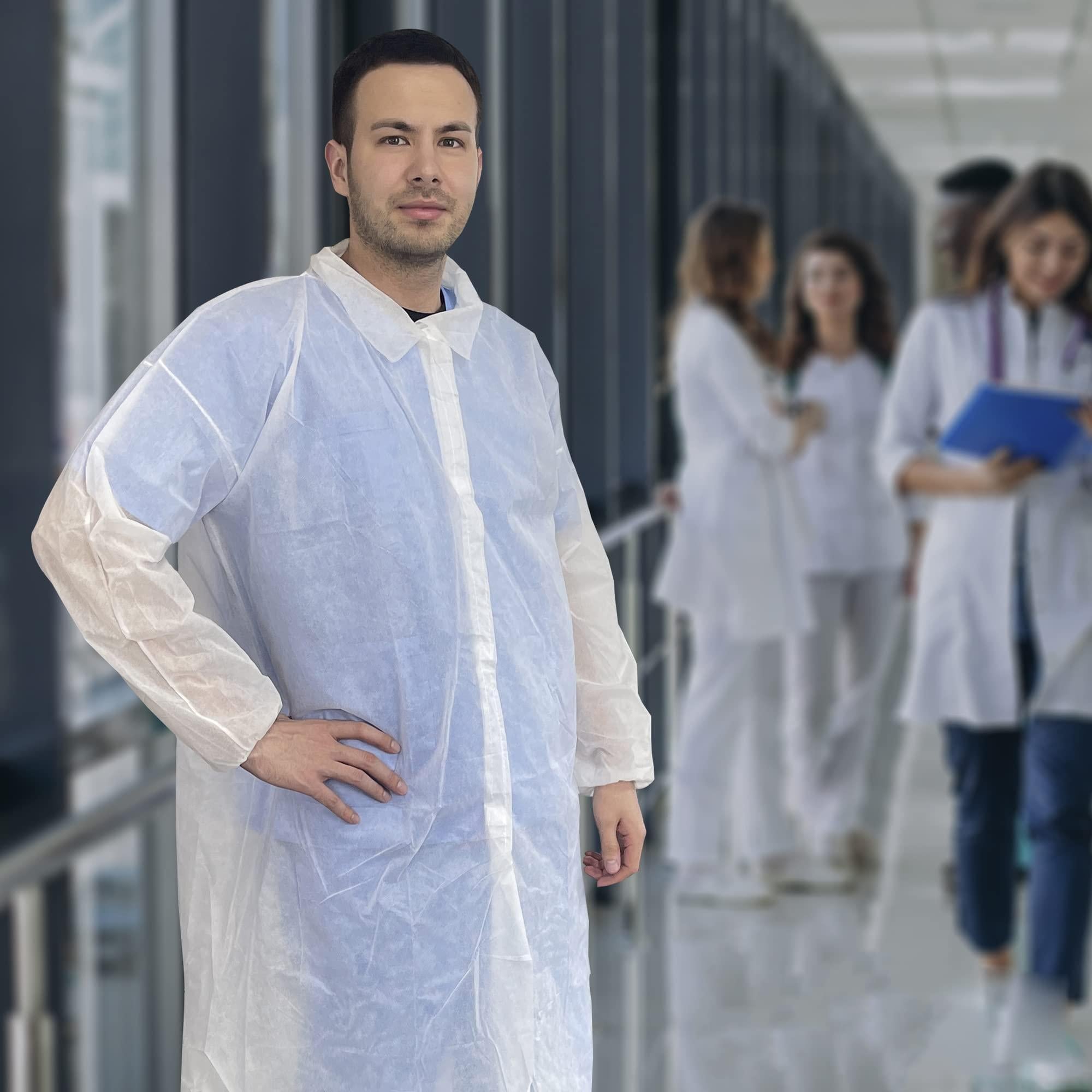 Disposable Lab Coat XL Size 35 GSM PP White Lab Jackets for Adults 5 Pack Disposable Lab Coat XL Size 35 GSM PP White Lab Jackets for Adults 5 Pack