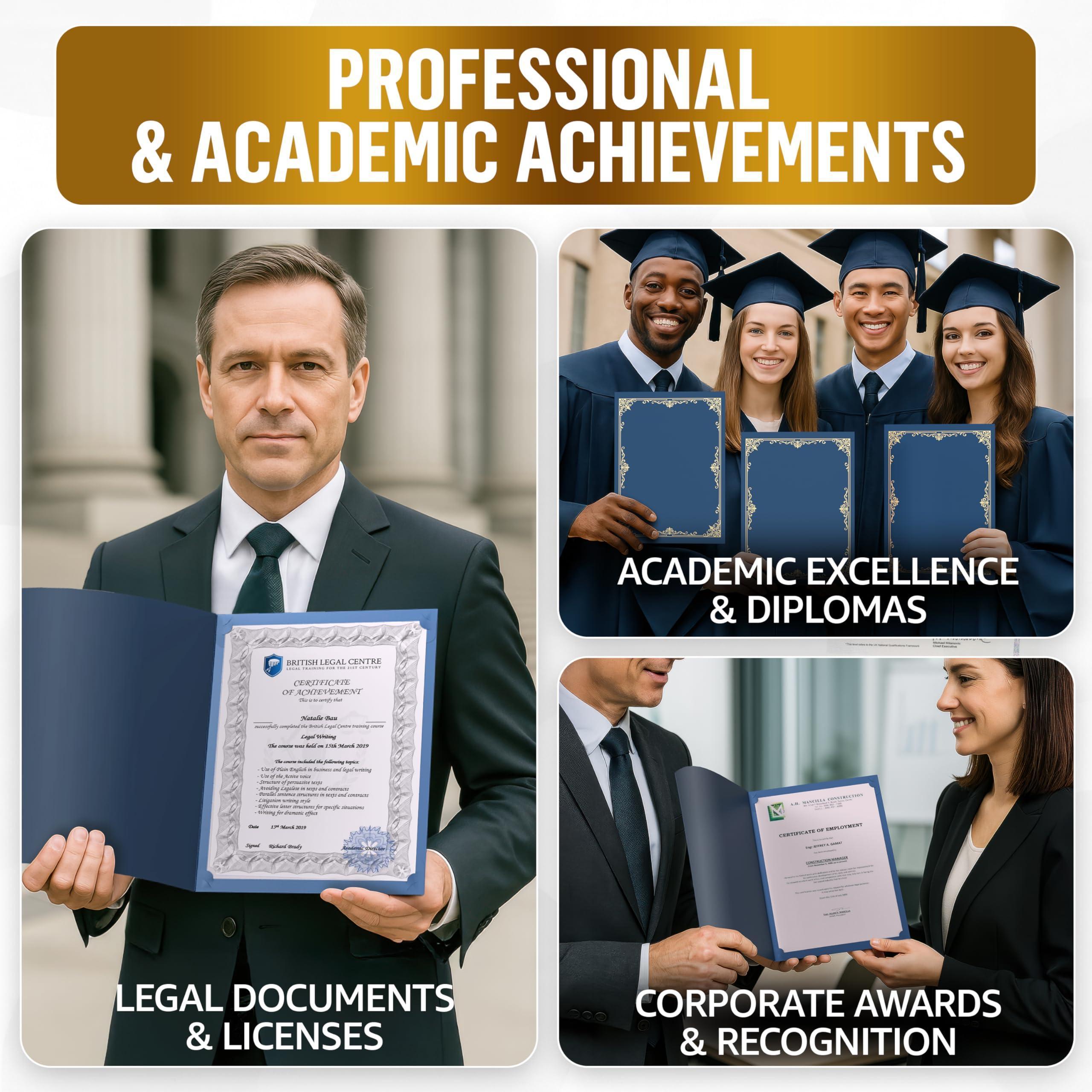 50 Pack Premium Blue Certificate Holders 8.5 x 11 inch Heavyweight 300gsm Cardstock Diploma Holder & Certificate Folder Award Certificate Folders for Graduation with Gold Foil Diploma Cover 50 Pack Premium Blue Certificate Holders 8.5 x 11 inch Heavyweight 300gsm Cardstock Diploma Holder & Certificate Folder Award Certificate Folders for Graduation with Gold Foil Diploma Cover