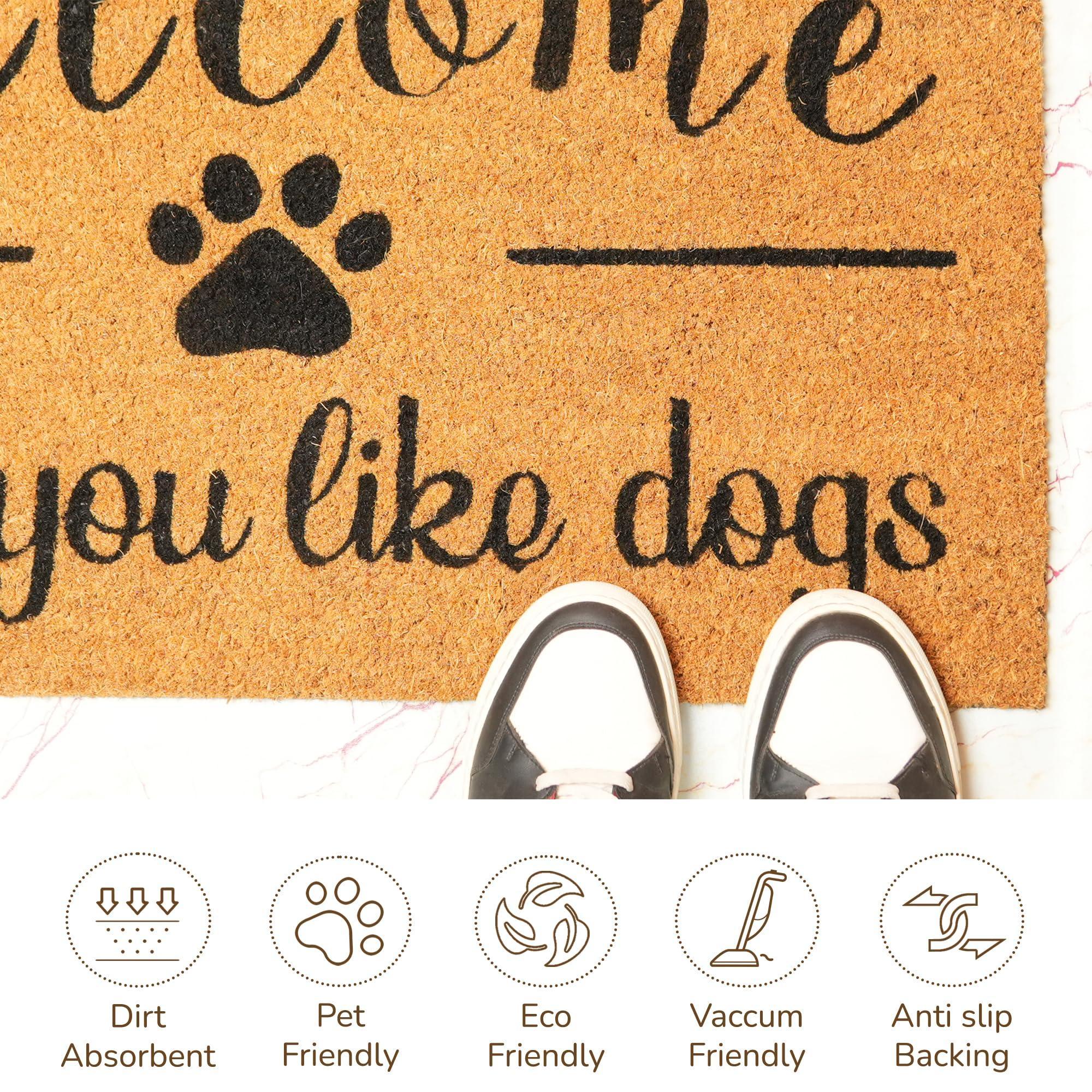 Coir Doormat Non-Slip PVC Backing 'Hope You Like Dogs' Print 30x17 in Beige & Black Coir Doormat Non-Slip PVC Backing 'Hope You Like Dogs' Print 30x17 in Beige & Black