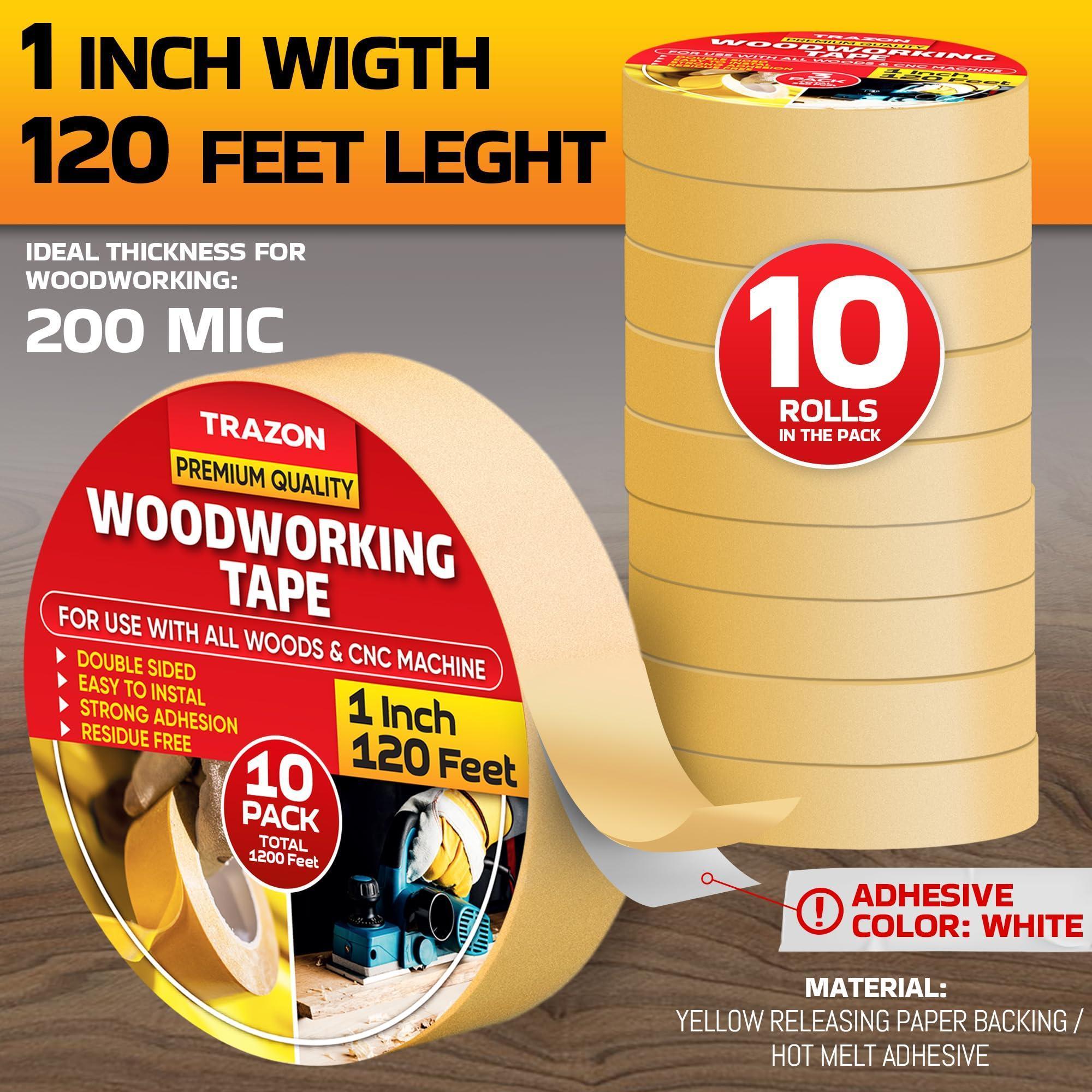 Double Sided Woodworking Tape 10 Pack 1 Inch x 120 Ft Wood Crafter Sticky Tool Two Side Adhesive for Router Templates Removable & Residue Free Double Sided Woodworking Tape 10 Pack 1 Inch x 120 Ft Wood Crafter Sticky Tool Two Side Adhesive for Router Templates Removable & Residue Free
