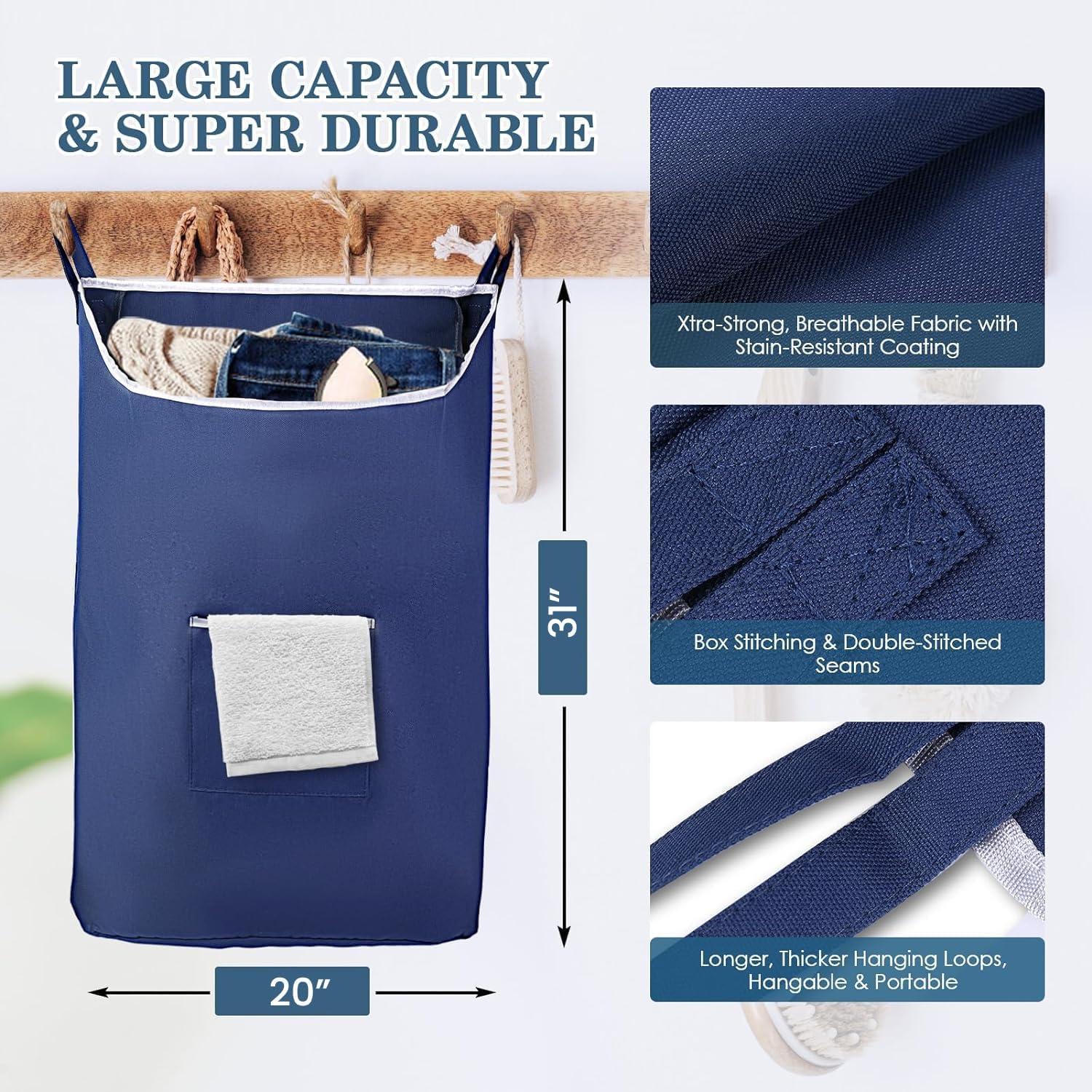 Fine Living Co. Large Hanging Laundry Hamper with Over Door Hooks & Adhesive Durable Space Saving Laundry Bag with Zipper and Wide Open Top Hanging Dorm Laundry Hamper (Navy Blue XL) Fine Living Co. Large Hanging Laundry Hamper with Over Door Hooks & Adhesive Durable Space Saving Laundry Bag with Zipper and Wide Open Top Hanging Dorm Laundry Hamper (Navy Blue XL)