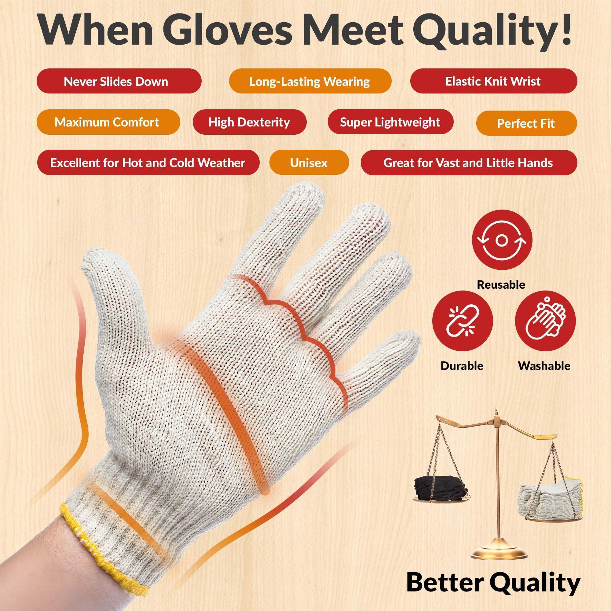 12 pairs String Knit Work Gloves 10 Inch Cotton and Polyester String Knit Gloves. Reusable Roping Gloves for Men and Women with Yellow Line. 12 pairs String Knit Work Gloves 10 Inch Cotton and Polyester String Knit Gloves. Reusable Roping Gloves for Men and Women with Yellow Line.