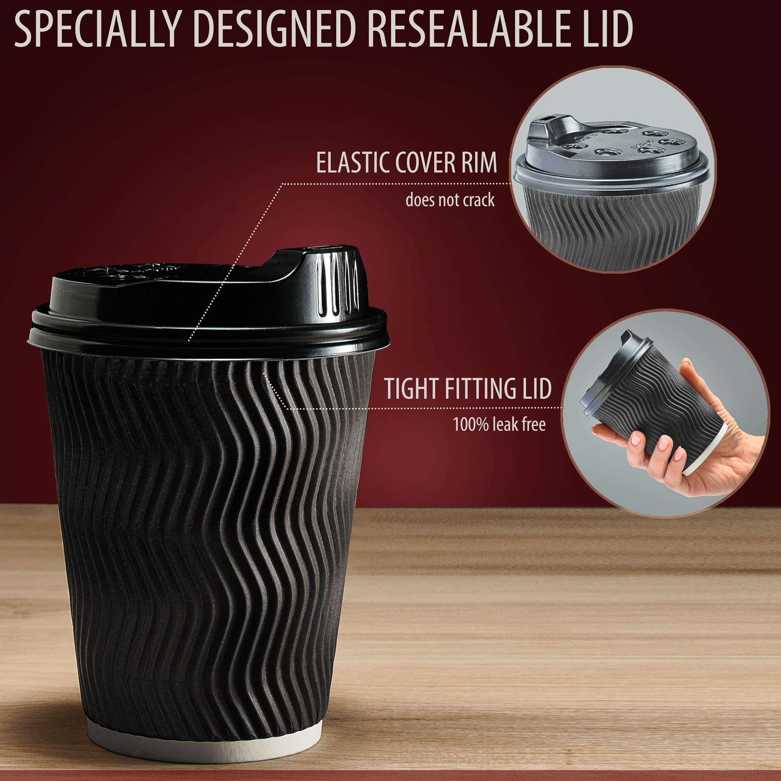 Insulated Disposable Coffee Cups with Lids & Straws 12 oz 100 Packs Black Cups Insulated Disposable Coffee Cups with Lids & Straws 12 oz 100 Packs Black Cups