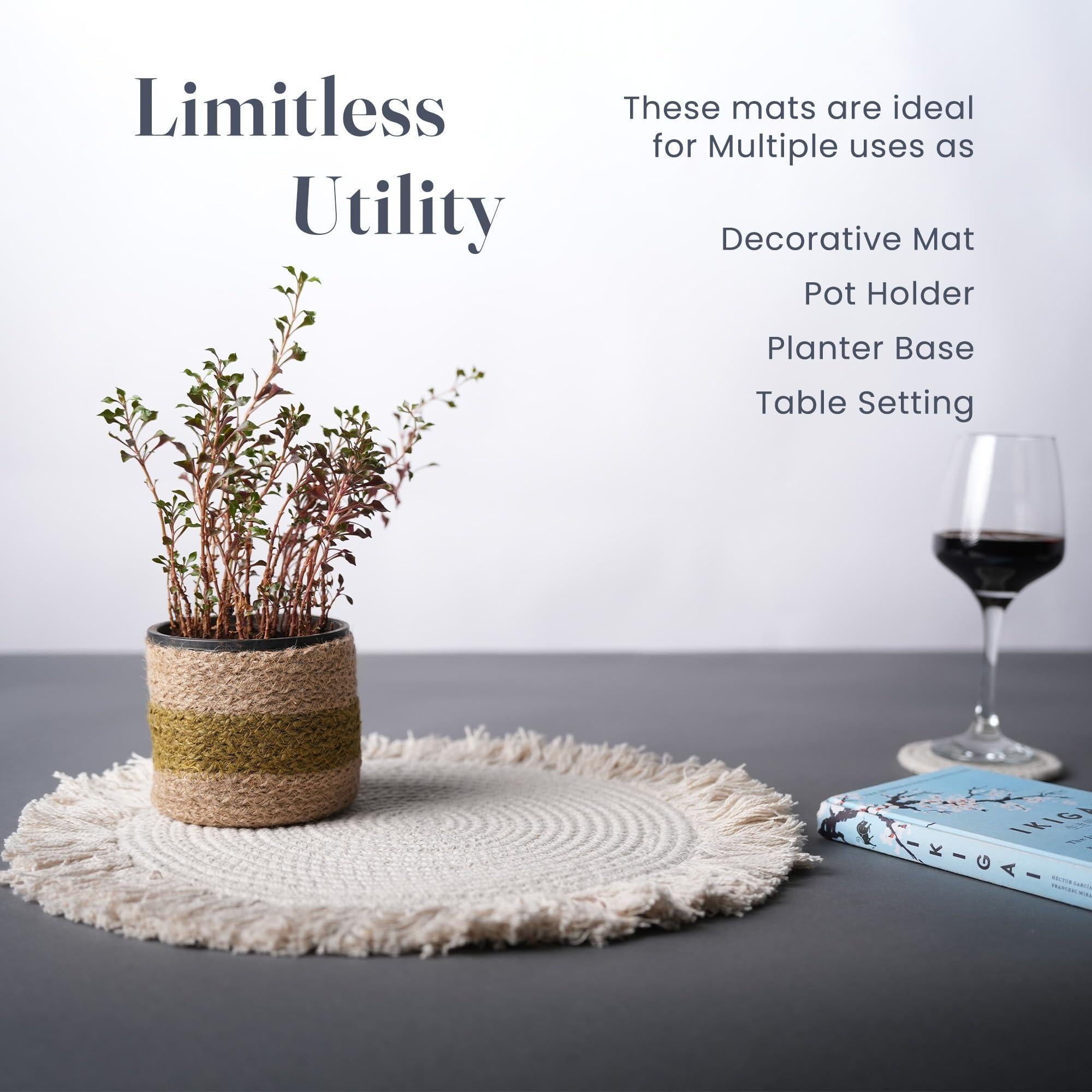 The Fine Living Co. Braided Cotton Placemats (Set of 6 15 Inches) with 6 Free Coasters Washable Anti Slip Heat Resistant Mats Boho Woven Round Table Mats for House Decor Kitchen and Dining The Fine Living Co. Braided Cotton Placemats (Set of 6 15 Inches) with 6 Free Coasters Washable Anti Slip Heat Resistant Mats Boho Woven Round Table Mats for House Decor Kitchen and Dining