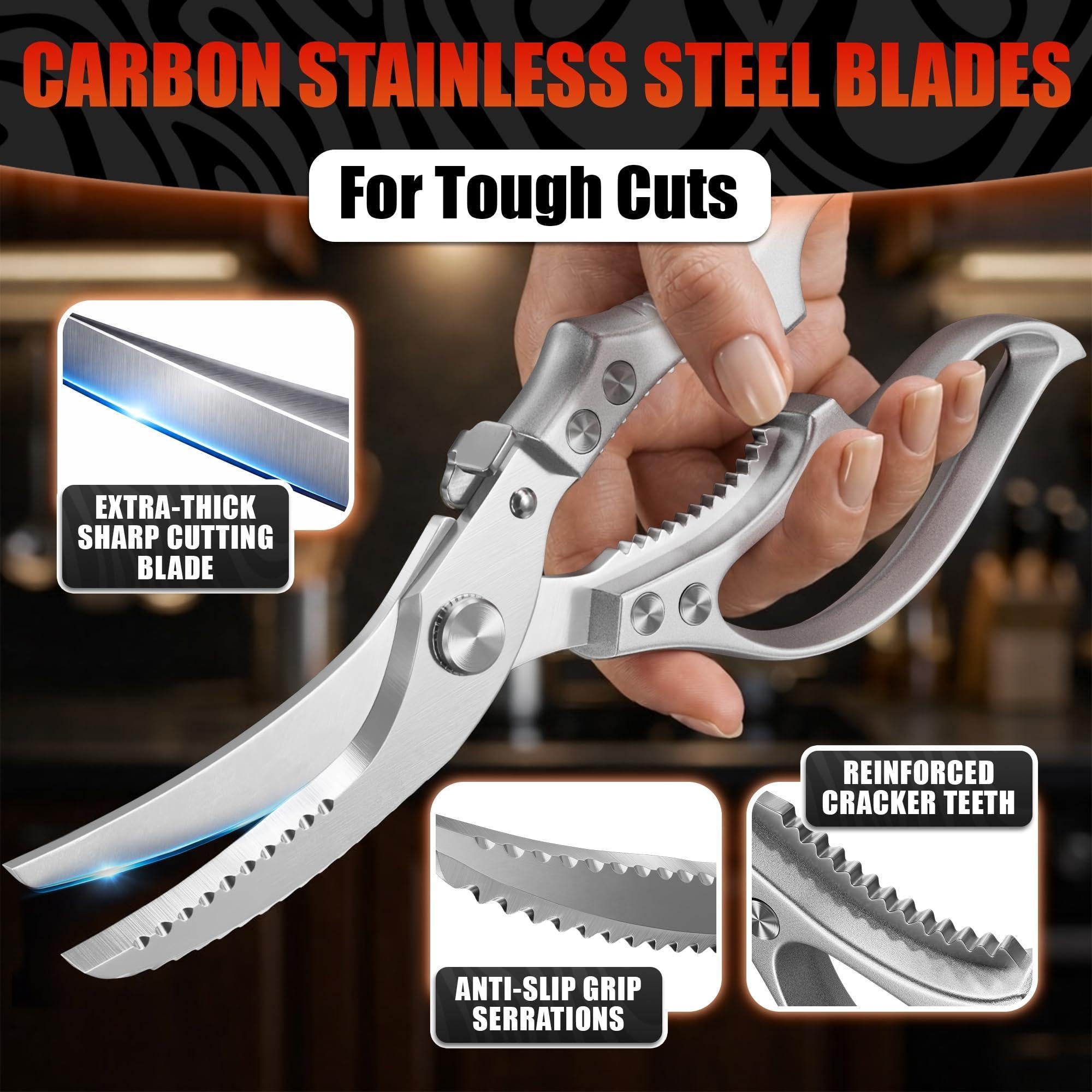 Stainless Steel Poultry Shears Heavy Duty Kitchen Shears for Food with Hardened Blades One Hand Safety Lock Spring Mechanism Dishwasher Safe Chicken Meat Cutting Turkey Fish and Vegetables Stainless Steel Poultry Shears Heavy Duty Kitchen Shears for Food with Hardened Blades One Hand Safety Lock Spring Mechanism Dishwasher Safe Chicken Meat Cutting Turkey Fish and Vegetables