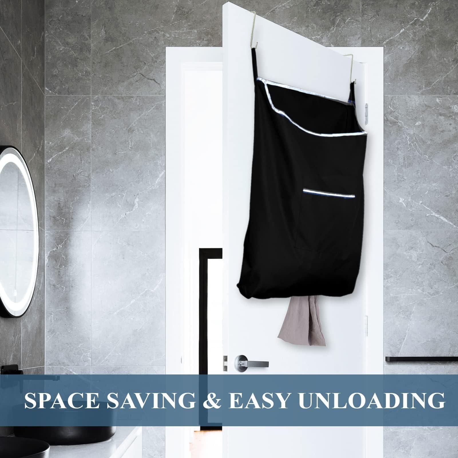 The Fine Living Co. Large Hanging Laundry Hamper with Over Door Hooks & Adhesive Durable Space Saving Laundry Bag with Zipper and Wide Open Top Hanging Dorm Laundry Hamper 18 x4.75 x28 (Black L) The Fine Living Co. Large Hanging Laundry Hamper with Over Door Hooks & Adhesive Durable Space Saving Laundry Bag with Zipper and Wide Open Top Hanging Dorm Laundry Hamper 18 x4.75 x28 (Black L)