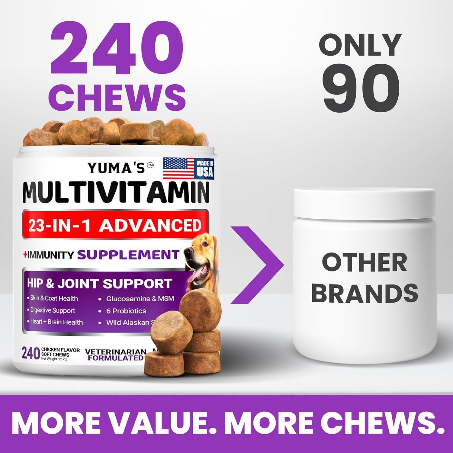 Dog Multivitamin Chews with Glucosamine 240 Count Hip & Joint Immune Support Dog Multivitamin Chews with Glucosamine 240 Count Hip & Joint Immune Support