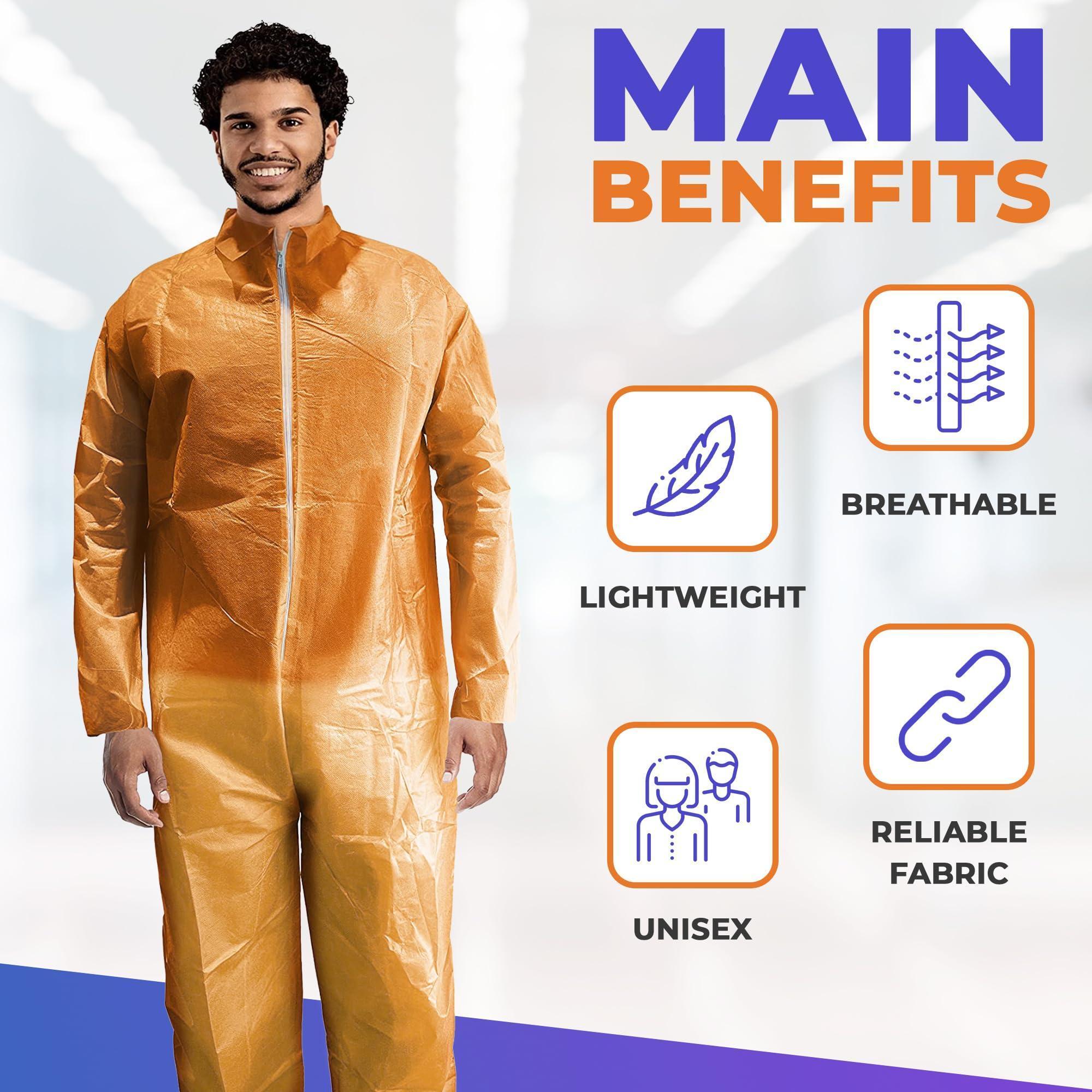 Orange Disposable Coveralls for Men Women 4X Large Pack of 5 Hazmat Suits Disposable Breathable PP PE 40 GSM Painters Coveralls Paint Suit with Open Wrists Ankles Front Zipper Orange Disposable Coveralls for Men Women 4X Large Pack of 5 Hazmat Suits Disposable Breathable PP PE 40 GSM Painters Coveralls Paint Suit with Open Wrists Ankles Front Zipper