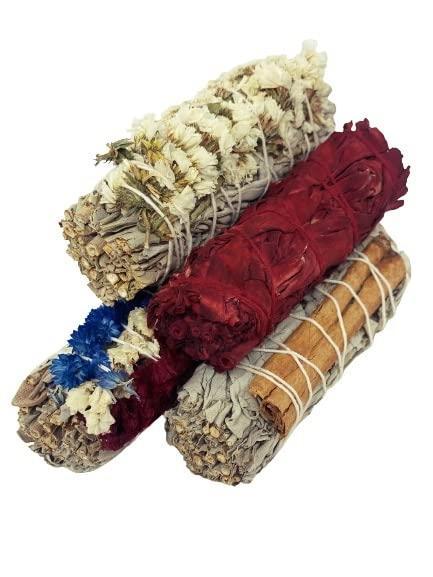 Bholi Sage Plus Sage Smudge Kit for Cleansing Negative Energy and Cleansing House Sinuata Dragon Blood Cinnamon and Triple Flower sage Smudge Sticks with White Sage California sage Sticks Pack of 4 Bholi Sage Plus Sage Smudge Kit for Cleansing Negative Energy and Cleansing House Sinuata Dragon Blood Cinnamon and Triple Flower sage Smudge Sticks with White Sage California sage Sticks Pack of 4