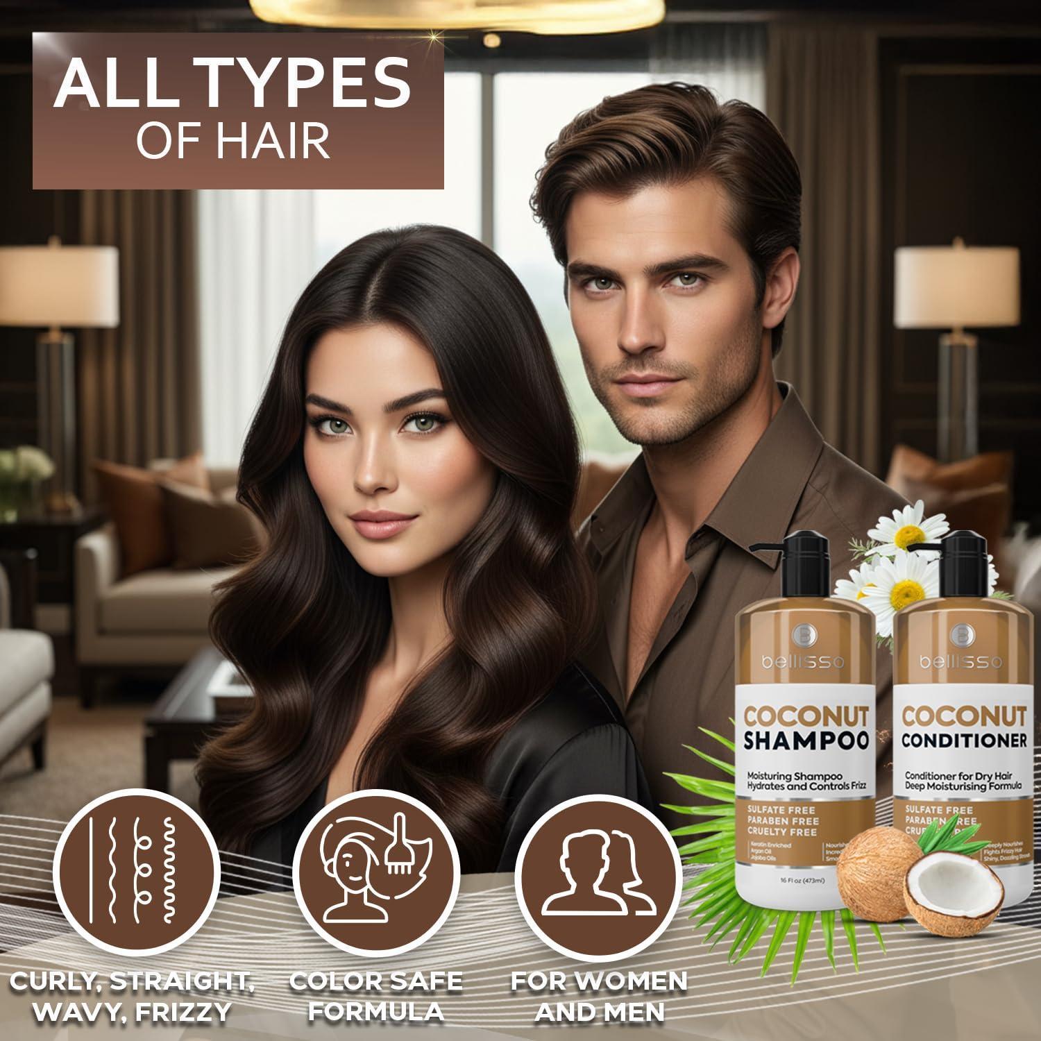 Coconut Shampoo and Conditioner Set 16 Fl Oz Set of 2 Sulfate Free Deep Moisturizing Hydrating Anti Frizz Formula for Women and Men Professional Salon Grade Dry Damaged Hair Care Products Coconut Shampoo and Conditioner Set 16 Fl Oz Set of 2 Sulfate Free Deep Moisturizing Hydrating Anti Frizz Formula for Women and Men Professional Salon Grade Dry Damaged Hair Care Products