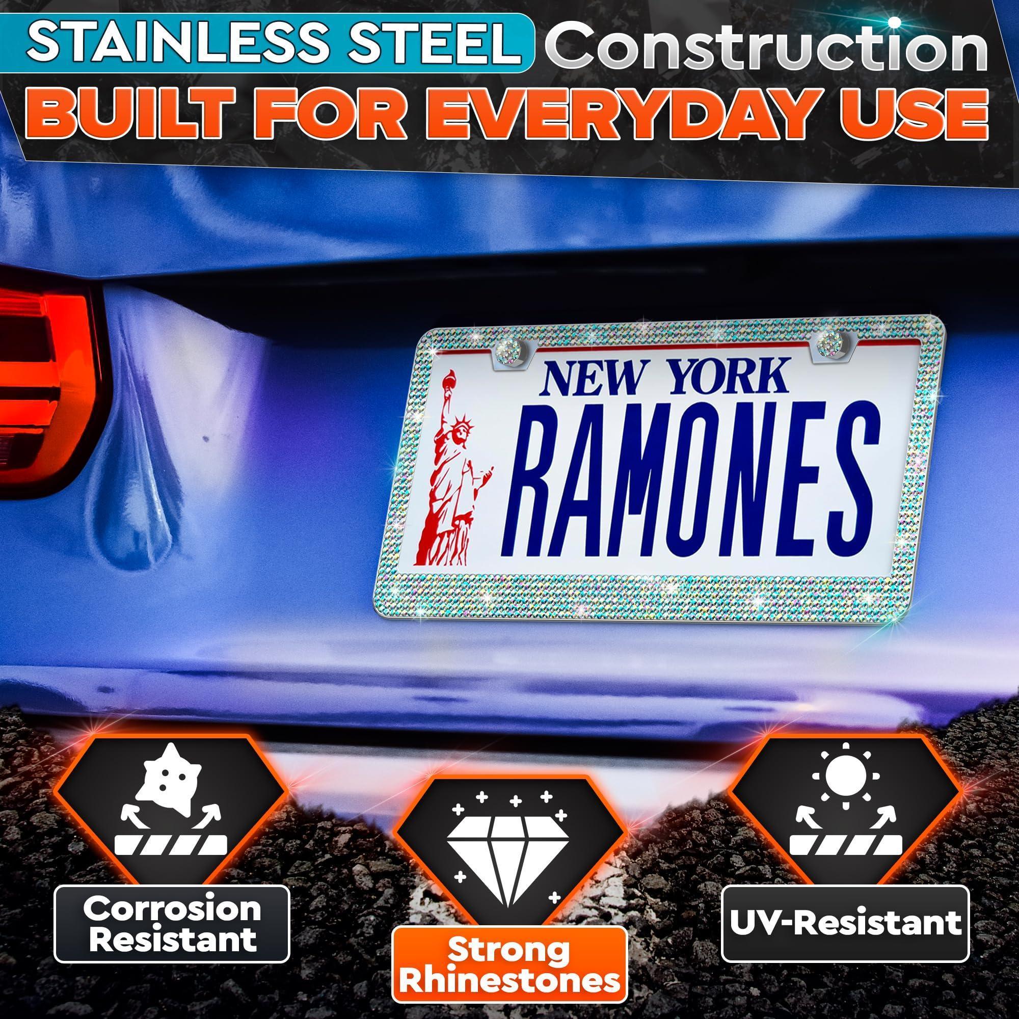 2 Pack Bling License Plate Frames for Women Sparkling Rhinestone License Plate Frame 12.16x6.18 inch with Screws Caps for Easy Installation Cute Bling Car Accessories for Women 2 Pack Bling License Plate Frames for Women Sparkling Rhinestone License Plate Frame 12.16x6.18 inch with Screws Caps for Easy Installation Cute Bling Car Accessories for Women