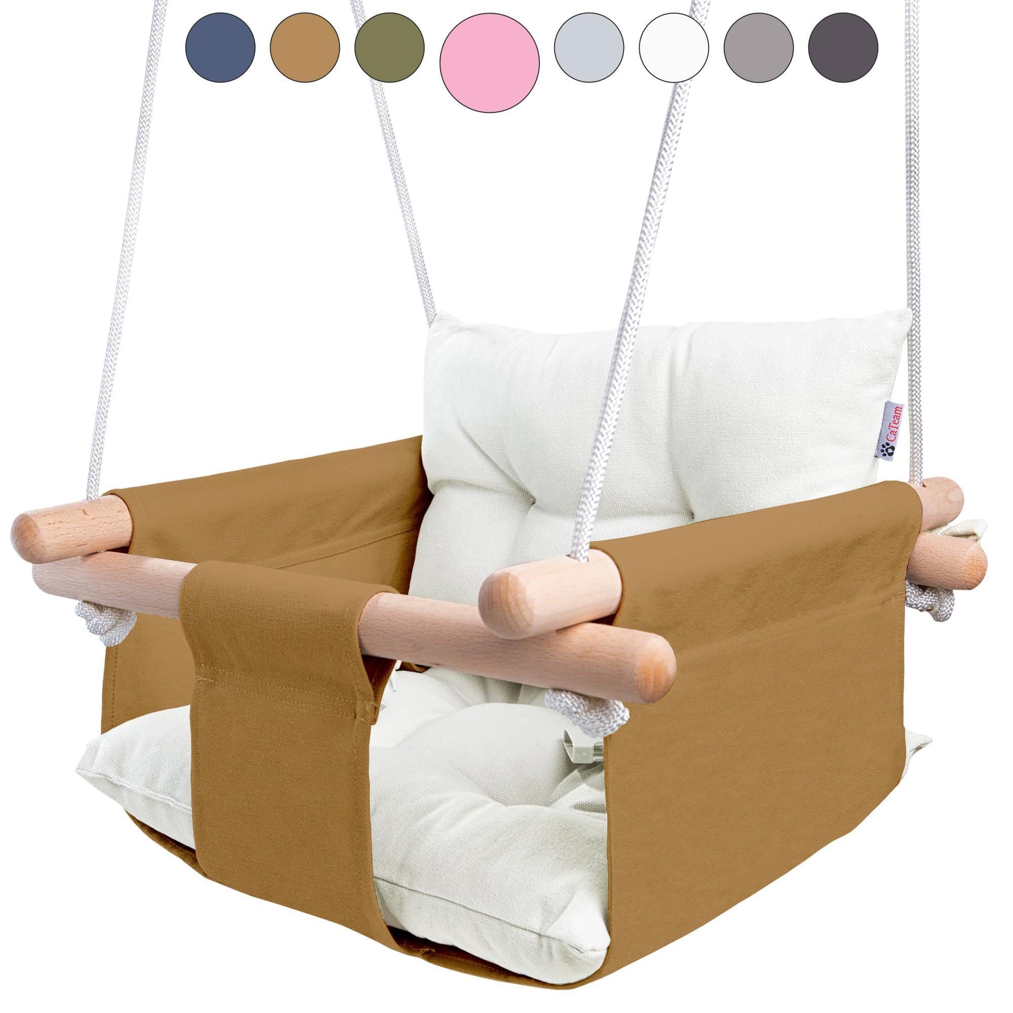 Ocher Canvas Baby Swing Chair Wooden Hanging Seat with Safety Belt Durable and Comfortable for Kids Indoor and Outdoor Use Mounting Hardware Included Ocher Ocher Canvas Baby Swing Chair Wooden Hanging Seat with Safety Belt Durable and Comfortable for Kids Indoor and Outdoor Use Mounting Hardware Included Ocher