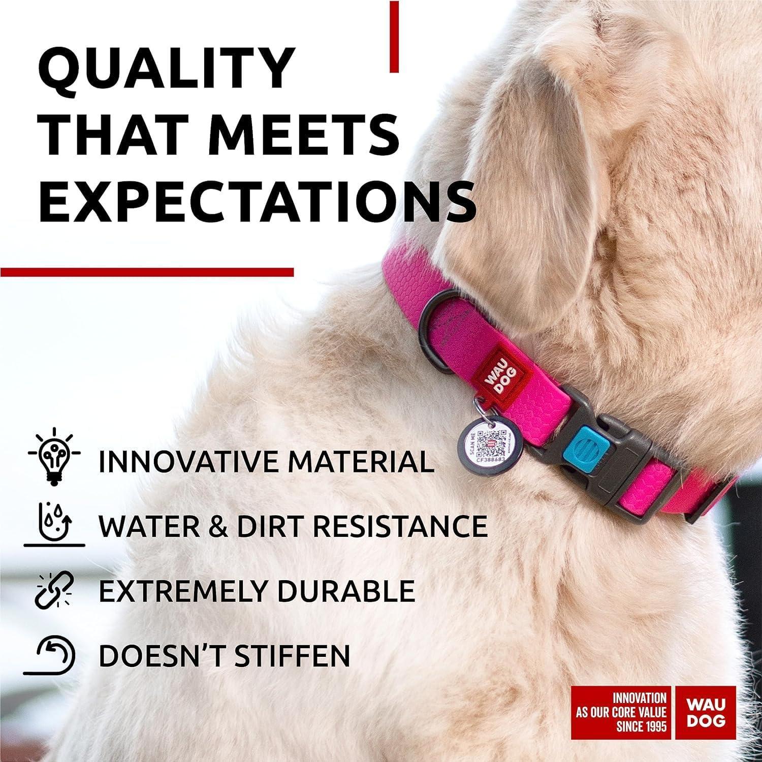 Waterproof Dog Collar Adjustable 17–28 in Neck x 1 3/5 in Wide Buckle & QR Tag Pink Waterproof Dog Collar Adjustable 17–28 in Neck x 1 3/5 in Wide Buckle & QR Tag Pink