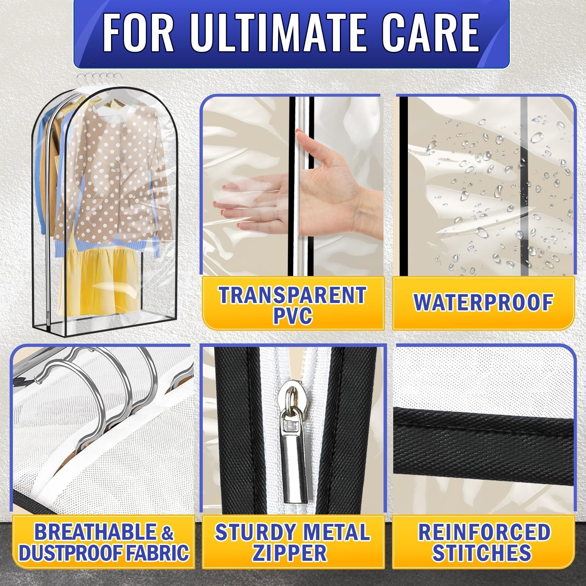 4 Pcs Clear Garment Bags for Hanging Clothes – Dust Proof Suit Bags for Closet Storage (40 x24 x10 ) with Zipper Sides – Designed for Travel & Organization Protects Clothes & Keeps Them Ready to Wear 4 Pcs Clear Garment Bags for Hanging Clothes – Dust Proof Suit Bags for Closet Storage (40 x24 x10 ) with Zipper Sides – Designed for Travel & Organization Protects Clothes & Keeps Them Ready to Wear