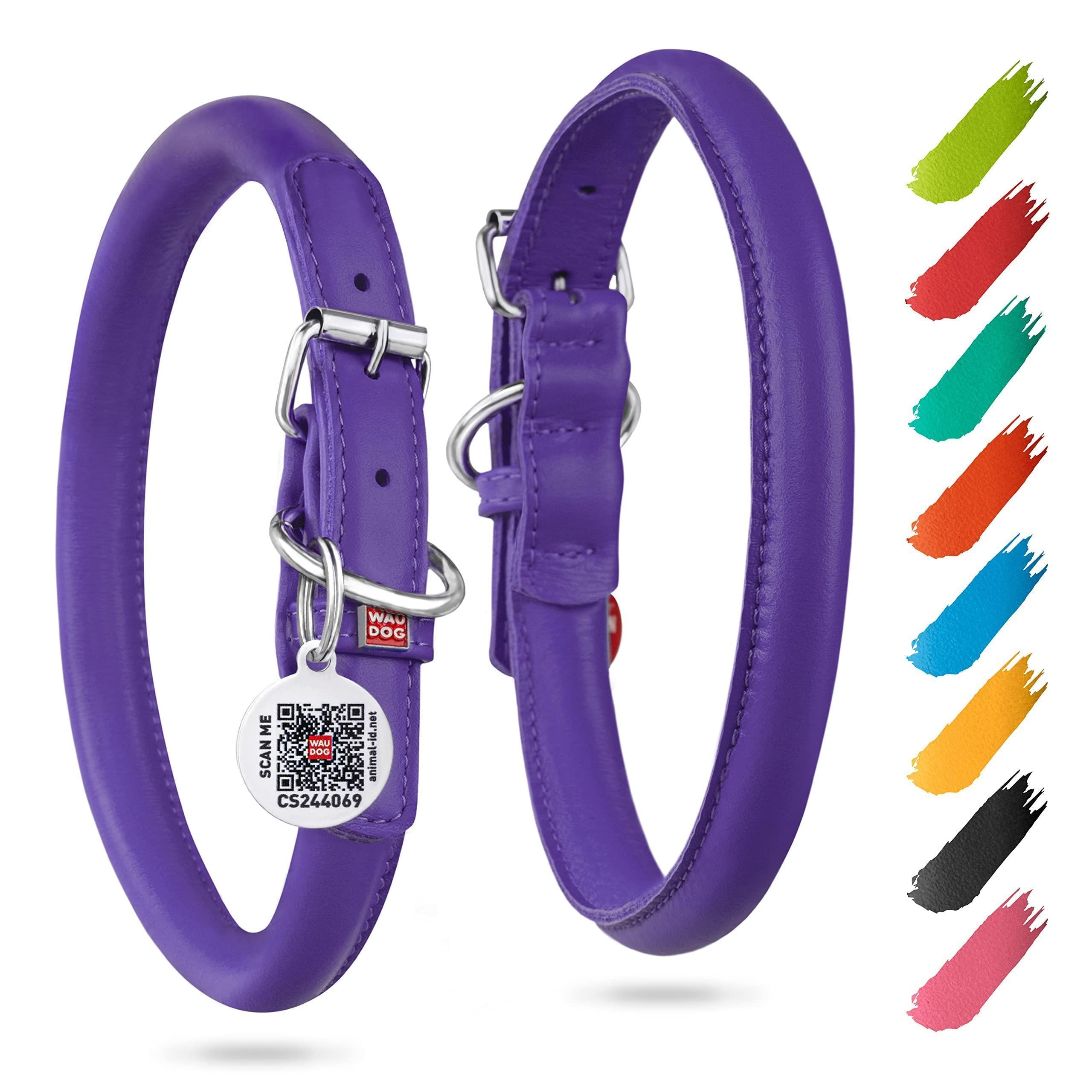Rolled Leather Dog Collar Padded All Sizes 8–10 in Neck Purple Rolled Leather Dog Collar Padded All Sizes 8–10 in Neck Purple