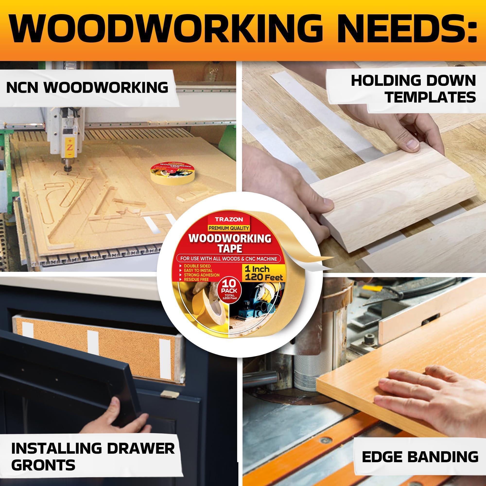 Double Sided Woodworking Tape 10 Pack 1 Inch x 120 Ft Wood Crafter Sticky Tool Two Side Adhesive for Router Templates Removable & Residue Free Double Sided Woodworking Tape 10 Pack 1 Inch x 120 Ft Wood Crafter Sticky Tool Two Side Adhesive for Router Templates Removable & Residue Free