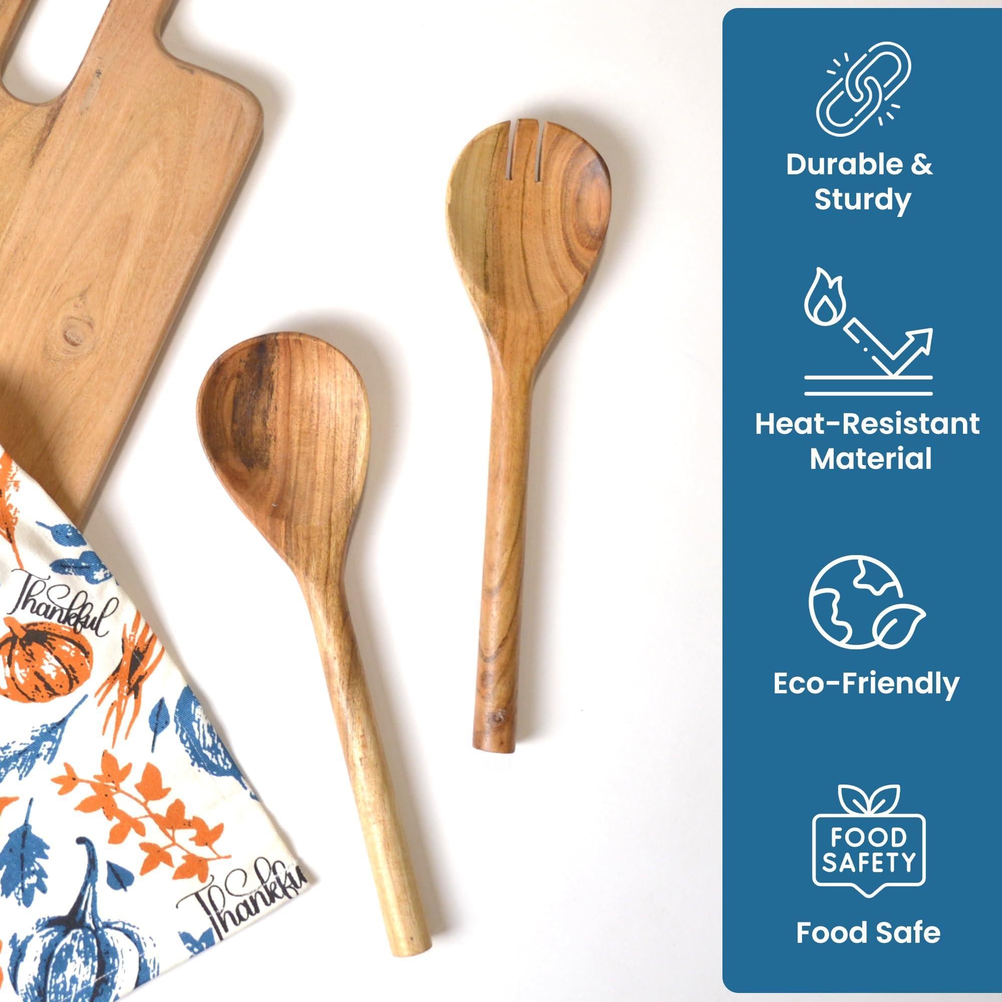 The Fine Living Co. Acacia Salad Servers 11 Inches Wooden Spoon Handcrafted Kitchen Utensils for Mixing Tossing Cooking (2 Piece Set Natural) The Fine Living Co. Acacia Salad Servers 11 Inches Wooden Spoon Handcrafted Kitchen Utensils for Mixing Tossing Cooking (2 Piece Set Natural)
