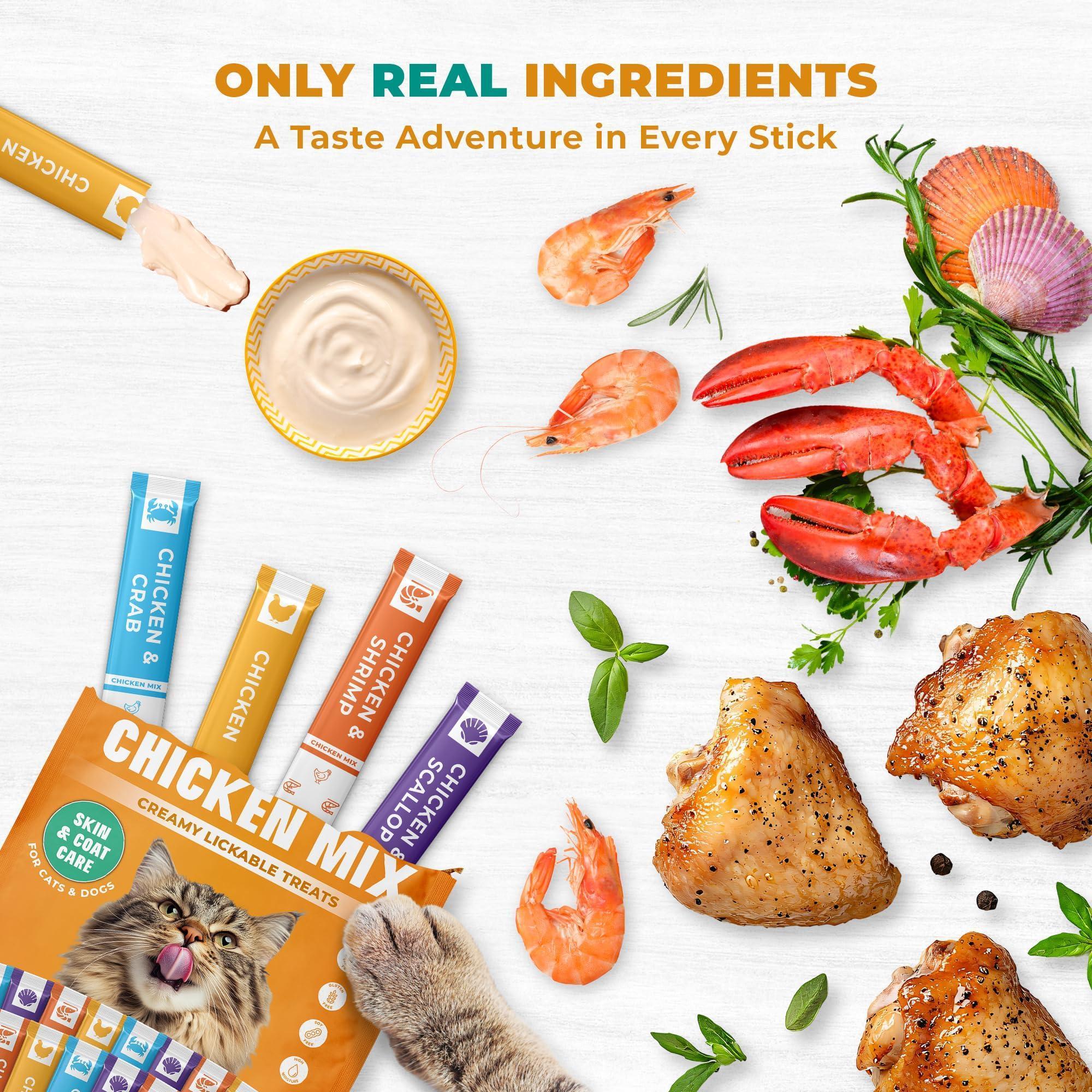 Lickable Cat Treats Squeeze Tubes 20 Sticks Chicken Skin & Coat Multivitamin Lickable Cat Treats Squeeze Tubes 20 Sticks Chicken Skin & Coat Multivitamin