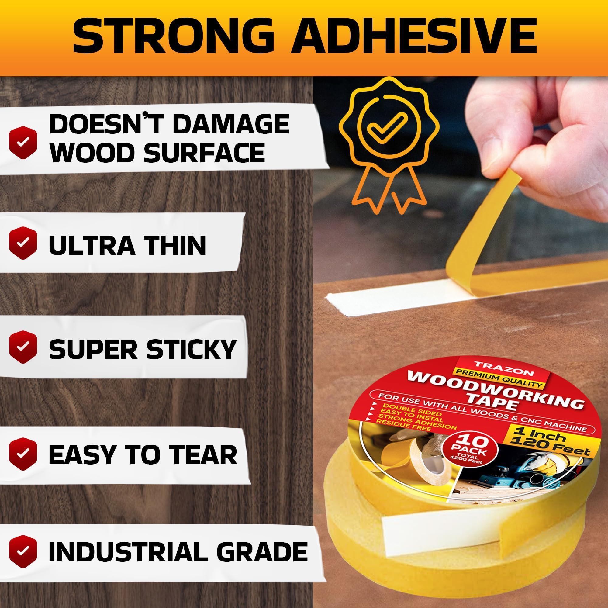 Double Sided Woodworking Tape 10 Pack 1 Inch x 120 Ft Wood Crafter Sticky Tool Two Side Adhesive for Router Templates Removable & Residue Free Double Sided Woodworking Tape 10 Pack 1 Inch x 120 Ft Wood Crafter Sticky Tool Two Side Adhesive for Router Templates Removable & Residue Free