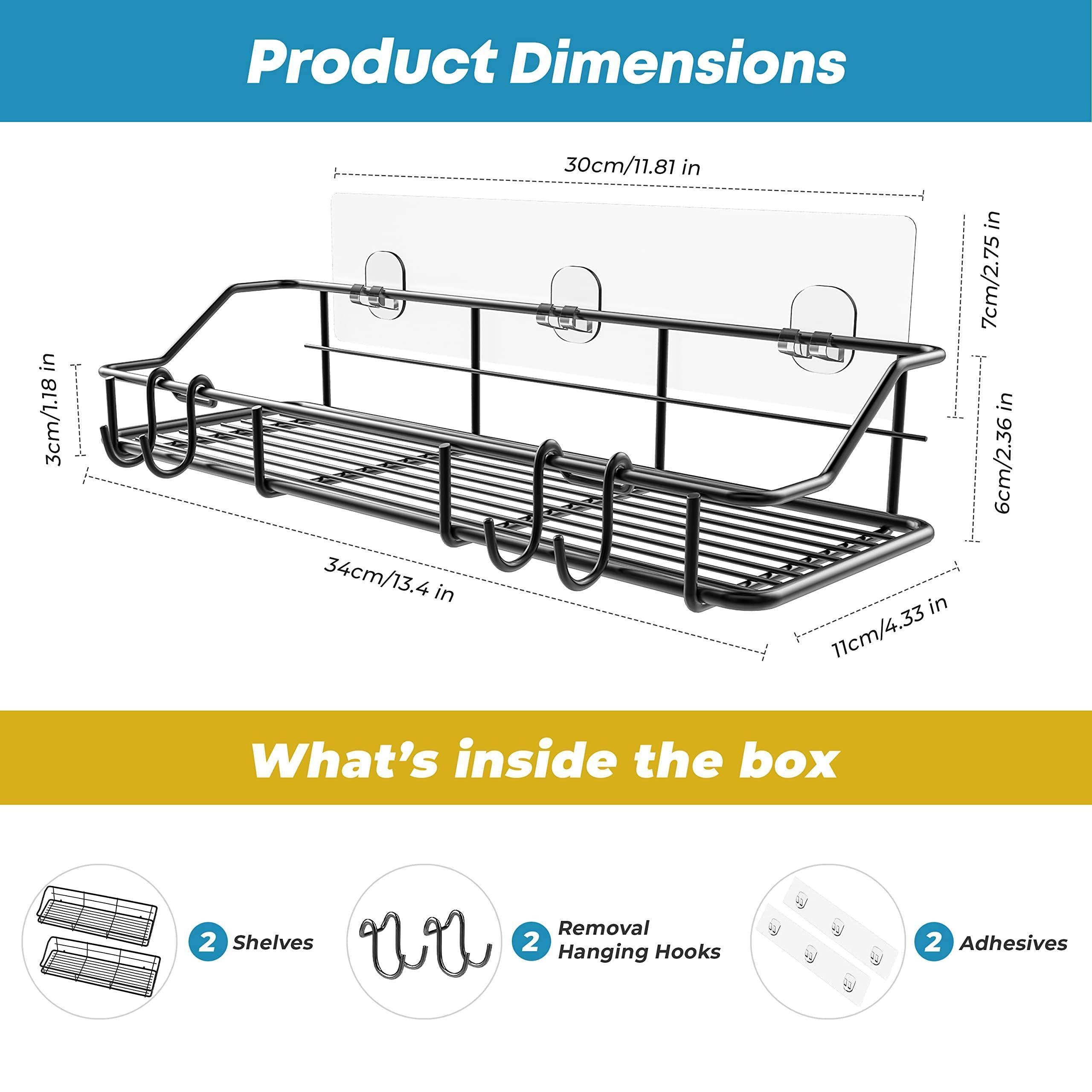 Adhesive Shower Caddy 2 Pack Black Shelf Organizer with Hooks Stainless Steel Adhesive Shower Caddy 2 Pack Black Shelf Organizer with Hooks Stainless Steel