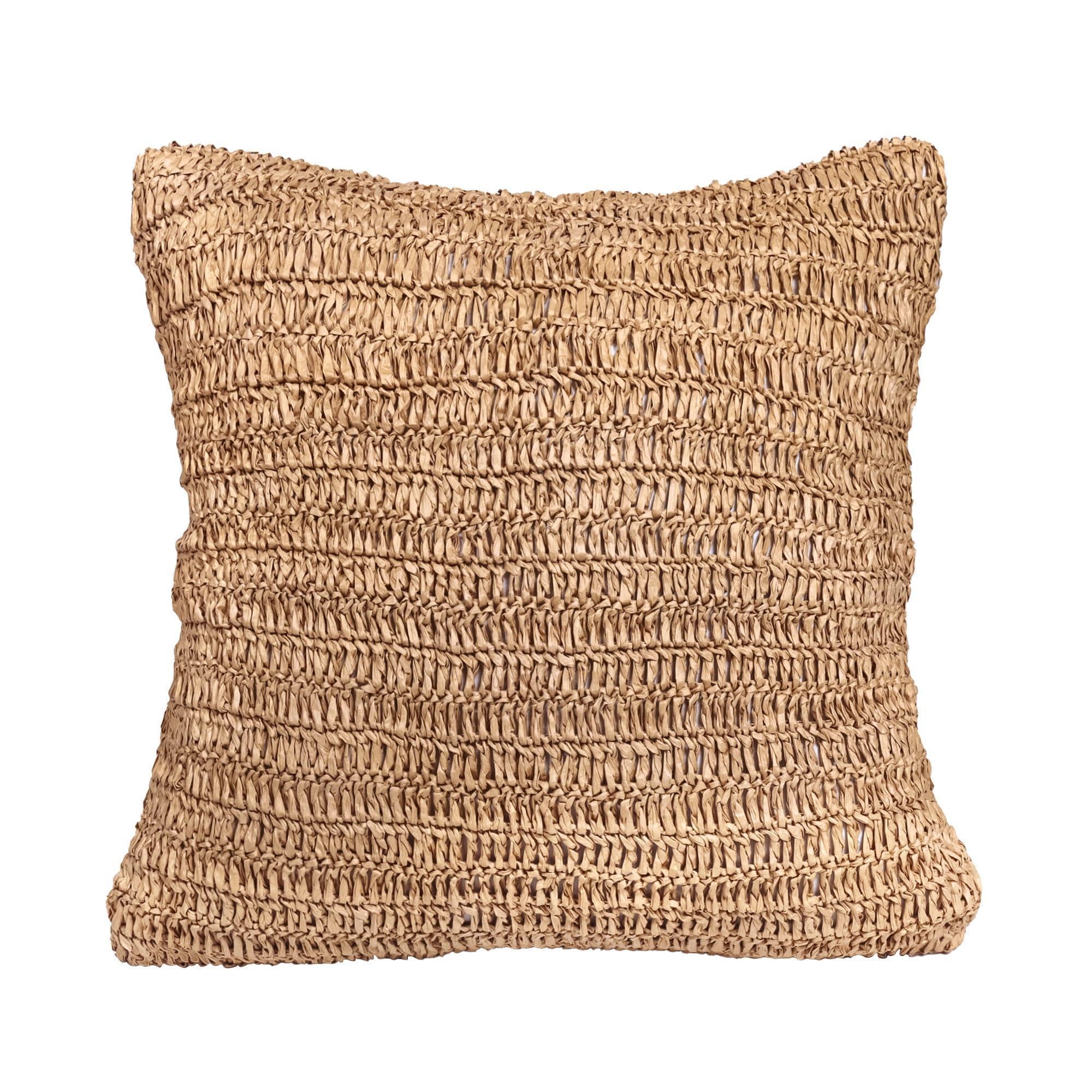 Raffia Hand Knitted Pillow Cover 18x18 inch Boho Decorative Cushion Cover for Couch Sofa or Bed Rustic Natural Throw Pillow Case 1pc Raffia Hand Knitted Pillow Cover 18x18 inch Boho Decorative Cushion Cover for Couch Sofa or Bed Rustic Natural Throw Pillow Case 1pc