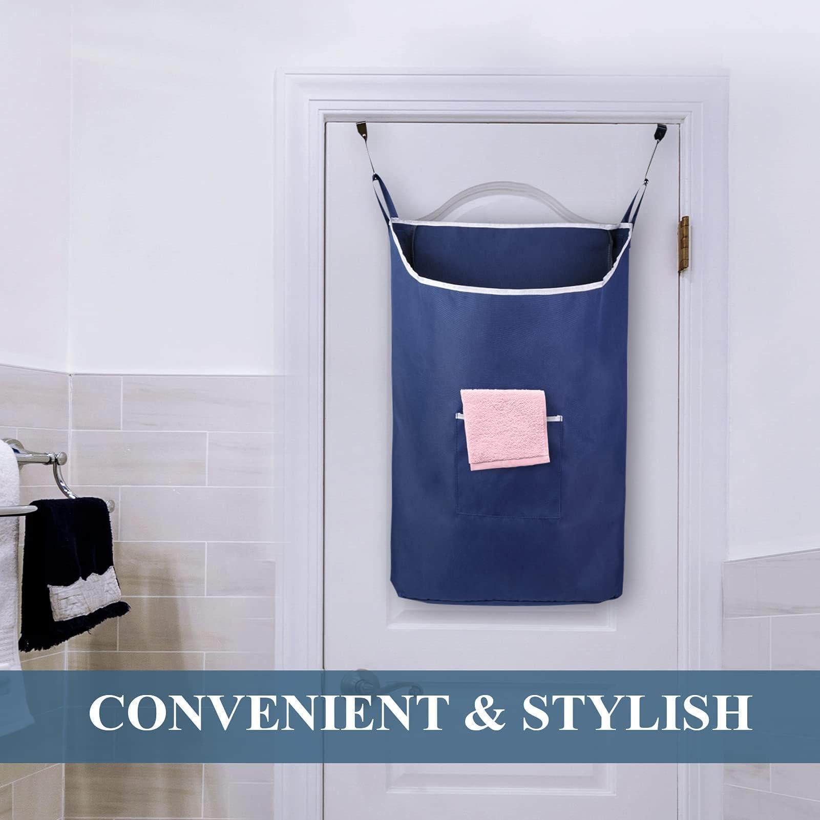 Fine Living Co. Large Hanging Laundry Hamper with Over Door Hooks & Adhesive Durable Space Saving Laundry Bag with Zipper and Wide Open Top Hanging Dorm Laundry Hamper (Navy Blue XL) Fine Living Co. Large Hanging Laundry Hamper with Over Door Hooks & Adhesive Durable Space Saving Laundry Bag with Zipper and Wide Open Top Hanging Dorm Laundry Hamper (Navy Blue XL)