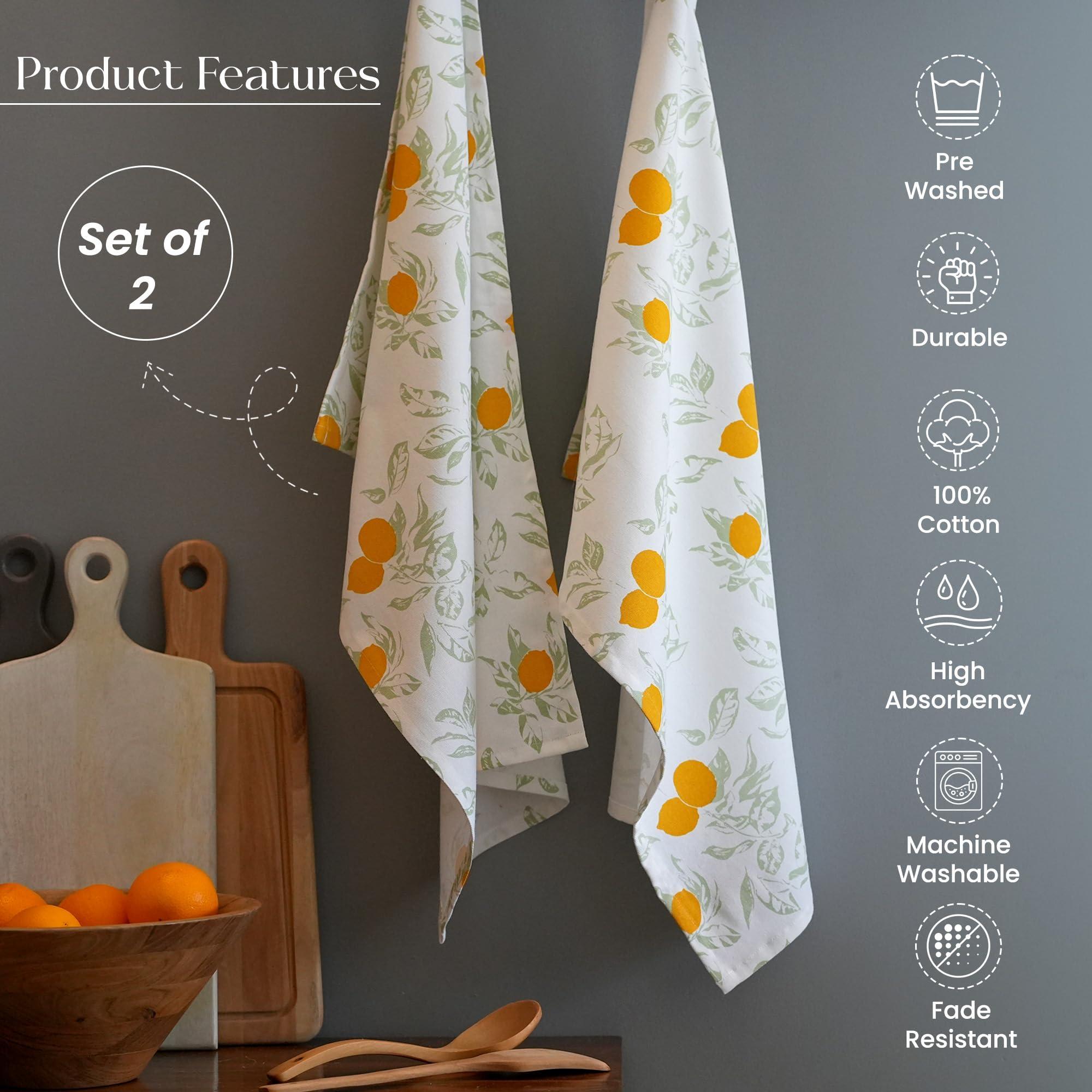 The Fine Living Co. 100% Cotton Kitchen Towels Set of 2 18 x 28 inches Lemon Printed Dish Towels Hand Towels Boho Tea Towels Multifunctional Stylish Absorbent Quick Dry Soft The Fine Living Co. 100% Cotton Kitchen Towels Set of 2 18 x 28 inches Lemon Printed Dish Towels Hand Towels Boho Tea Towels Multifunctional Stylish Absorbent Quick Dry Soft