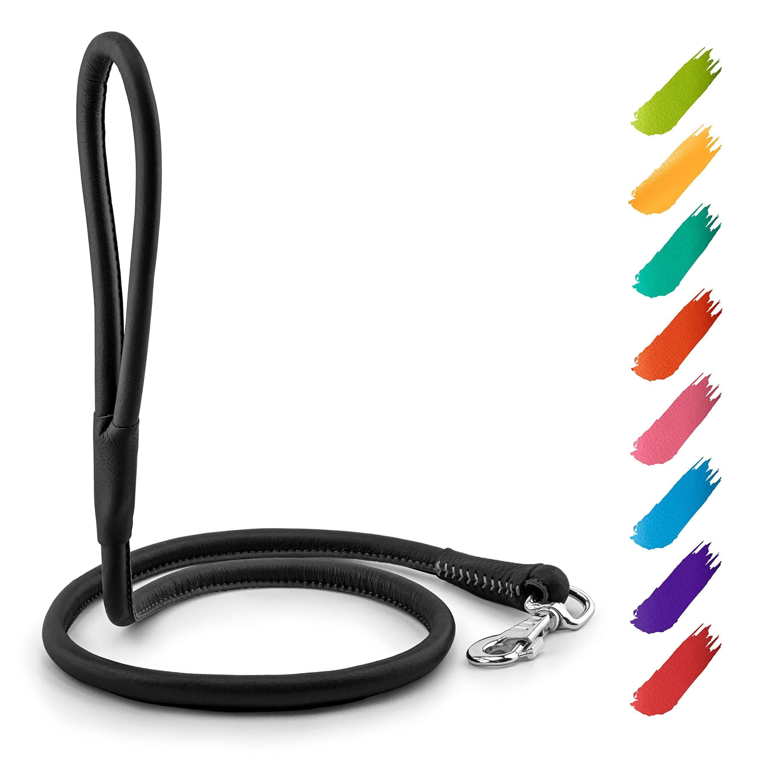 Rolled Leather Dog Leash 4 ft x 0.3 in All Sizes Black Rolled Leather Dog Leash 4 ft x 0.3 in All Sizes Black