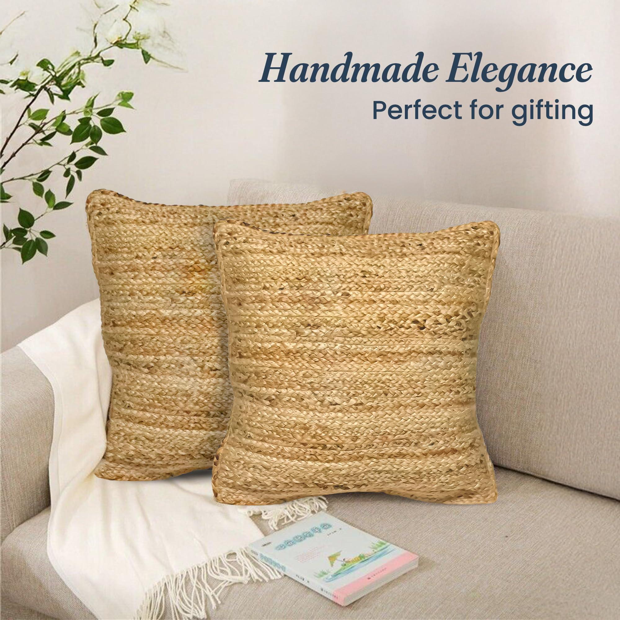 The Fine Living Co. Jute Throw Pillow Covers Braided Decorative Pillow Covers Farmhouse Accent Pillows for Couch Living Room Decor 18 x 18 inch Natural 2Pc The Fine Living Co. Jute Throw Pillow Covers Braided Decorative Pillow Covers Farmhouse Accent Pillows for Couch Living Room Decor 18 x 18 inch Natural 2Pc