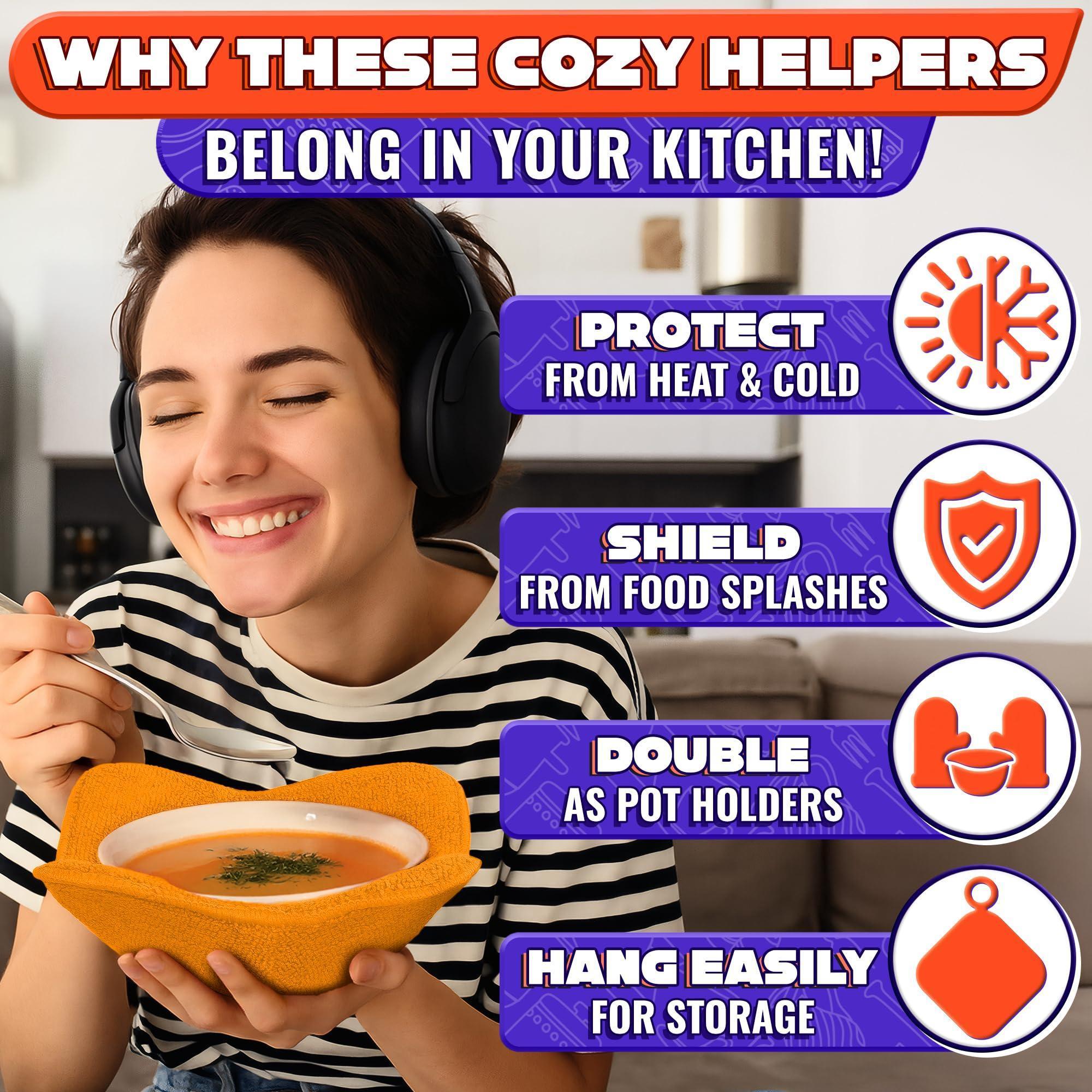 Microwave Bowl Holder Set of 5 – Five Color Pack Microwave Bowl Holders for Hot Food (7.5 x7.5 ) – Heat Resistant Fabric for Bowls Cups Saucers Machine Washable Microwave Bowl Holder Set of 5 – Five Color Pack Microwave Bowl Holders for Hot Food (7.5 x7.5 ) – Heat Resistant Fabric for Bowls Cups Saucers Machine Washable