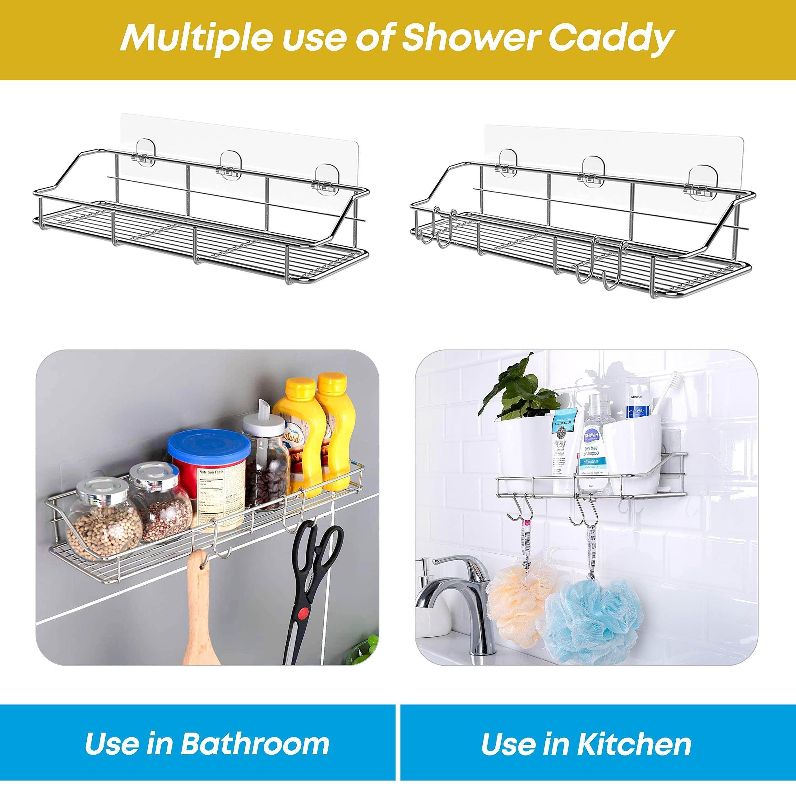 2 Pack Silver Adhesive Shower Caddy Shower Shelf Organizer for Bathroom Organization with Hooks SUS304 Stainless Steel 2 Pack Silver Adhesive Shower Caddy Shower Shelf Organizer for Bathroom Organization with Hooks SUS304 Stainless Steel