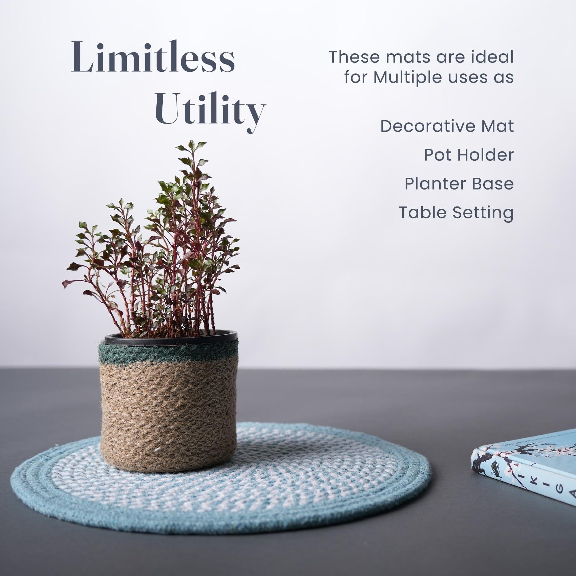 The Fine Living Co. Braided Cotton Placemats (Set of 6 13.5 Inches) Washable Anti Slip Heat Resistant Mats Boho Woven Round Table Mats for House Decor Kitchen and Dining The Fine Living Co. Braided Cotton Placemats (Set of 6 13.5 Inches) Washable Anti Slip Heat Resistant Mats Boho Woven Round Table Mats for House Decor Kitchen and Dining