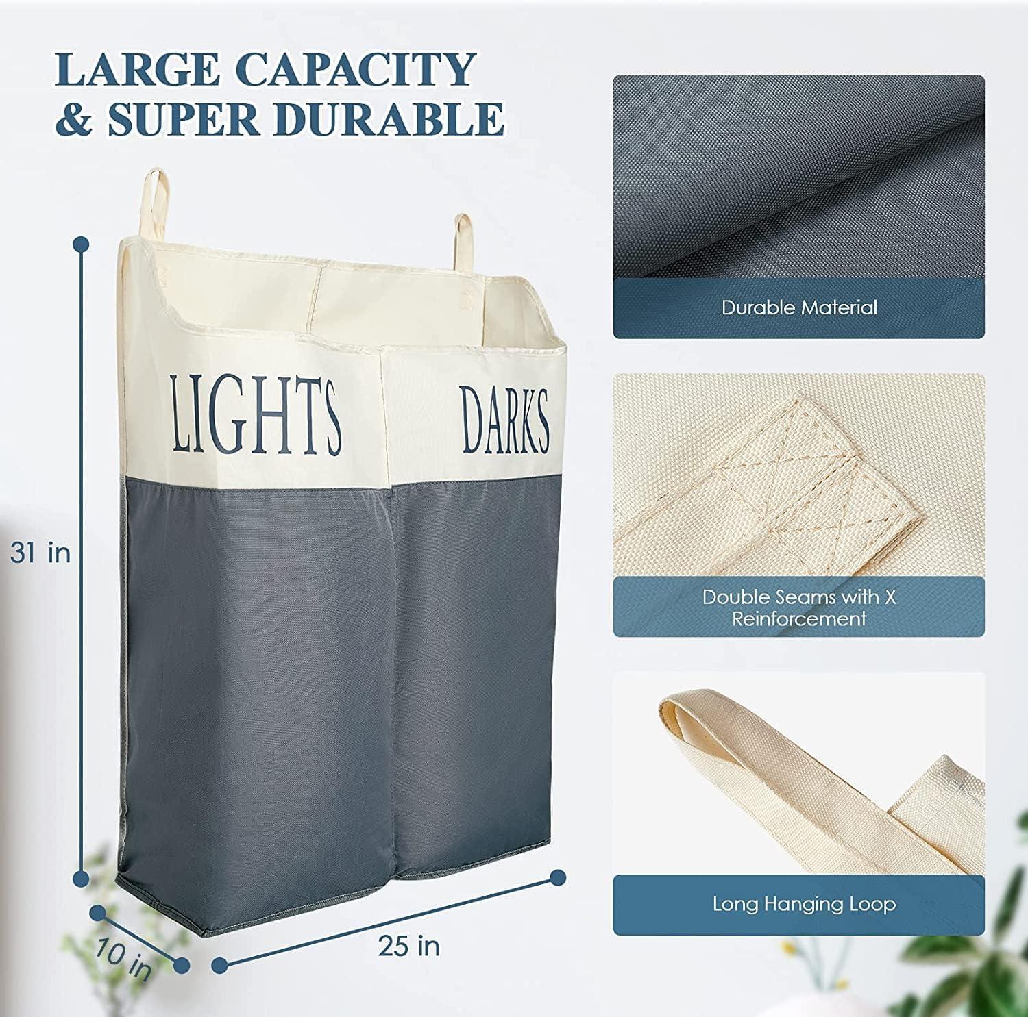 The Fine Living Co. X Large Two Compartments Hanging Laundry Hamper with Over Door Hooks Durable Space Saving Laundry Bag Storage with Bottom Zipper Wide Open Top Dark Light Compartment(25 x10 x31 ) The Fine Living Co. X Large Two Compartments Hanging Laundry Hamper with Over Door Hooks Durable Space Saving Laundry Bag Storage with Bottom Zipper Wide Open Top Dark Light Compartment(25 x10 x31 )