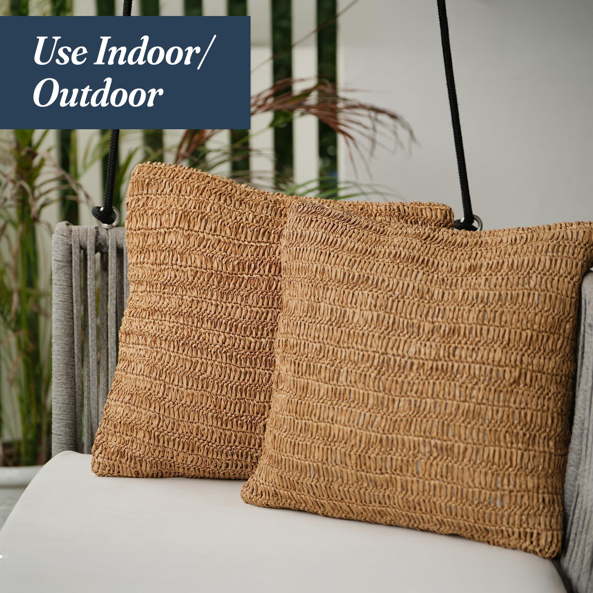 Raffia Hand Knitted Pillow Cover 18x18 inch Boho Decorative Cushion Cover for Couch Sofa or Bed Rustic Natural Throw Pillow Case 1pc Raffia Hand Knitted Pillow Cover 18x18 inch Boho Decorative Cushion Cover for Couch Sofa or Bed Rustic Natural Throw Pillow Case 1pc