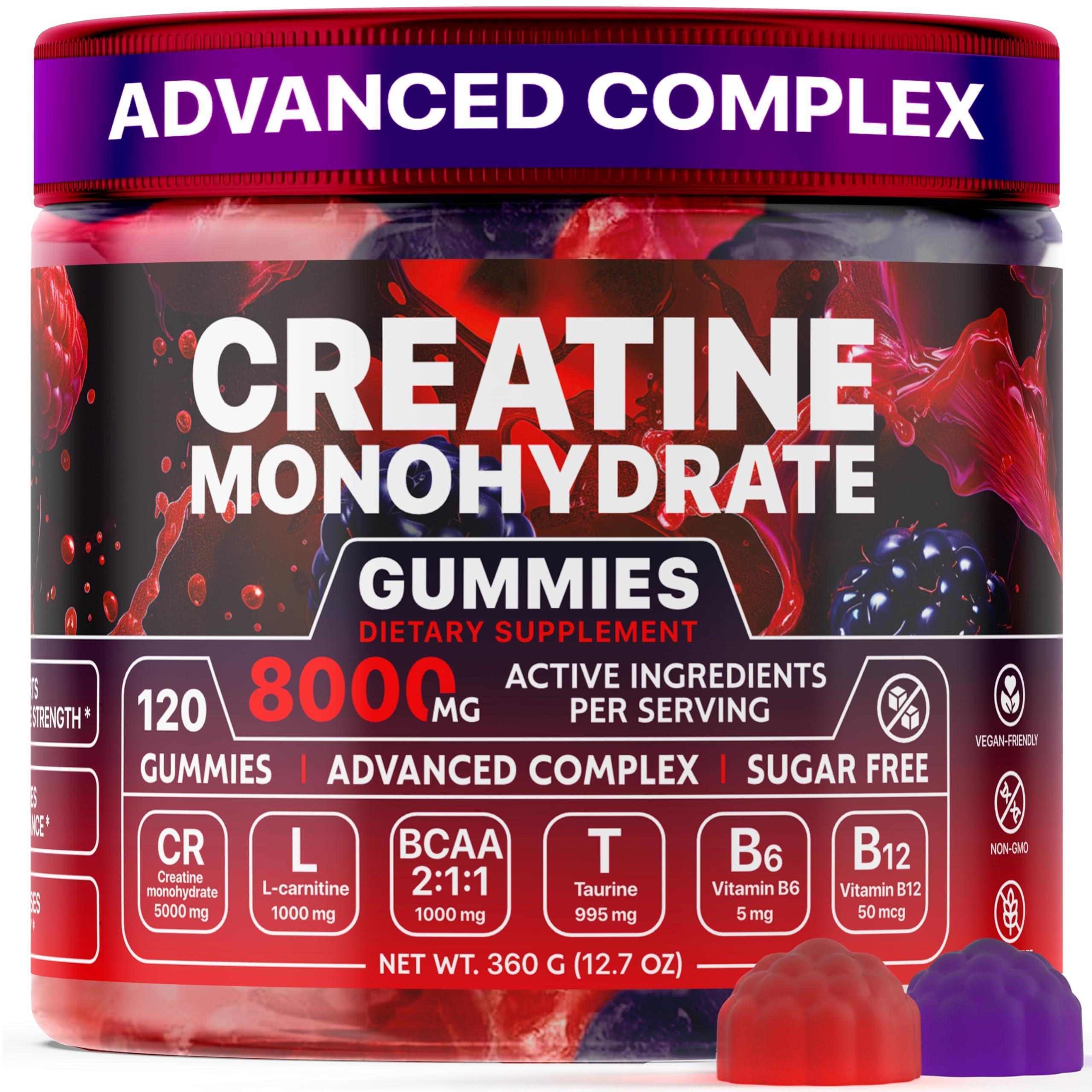 Creatine Monohydrate Gummies 8000 mg 120 Count Raspberry-Blackberry Vegan & Sugar-Free Creatine Monohydrate Gummies 8000 mg 120 Count Raspberry-Blackberry Vegan & Sugar-Free