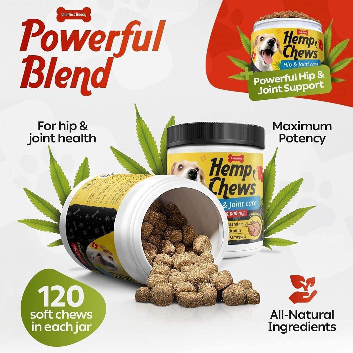 Hemp Hip & Joint Supplement for Dogs 120 Count Glucosamine Hemp Hip & Joint Supplement for Dogs 120 Count Glucosamine