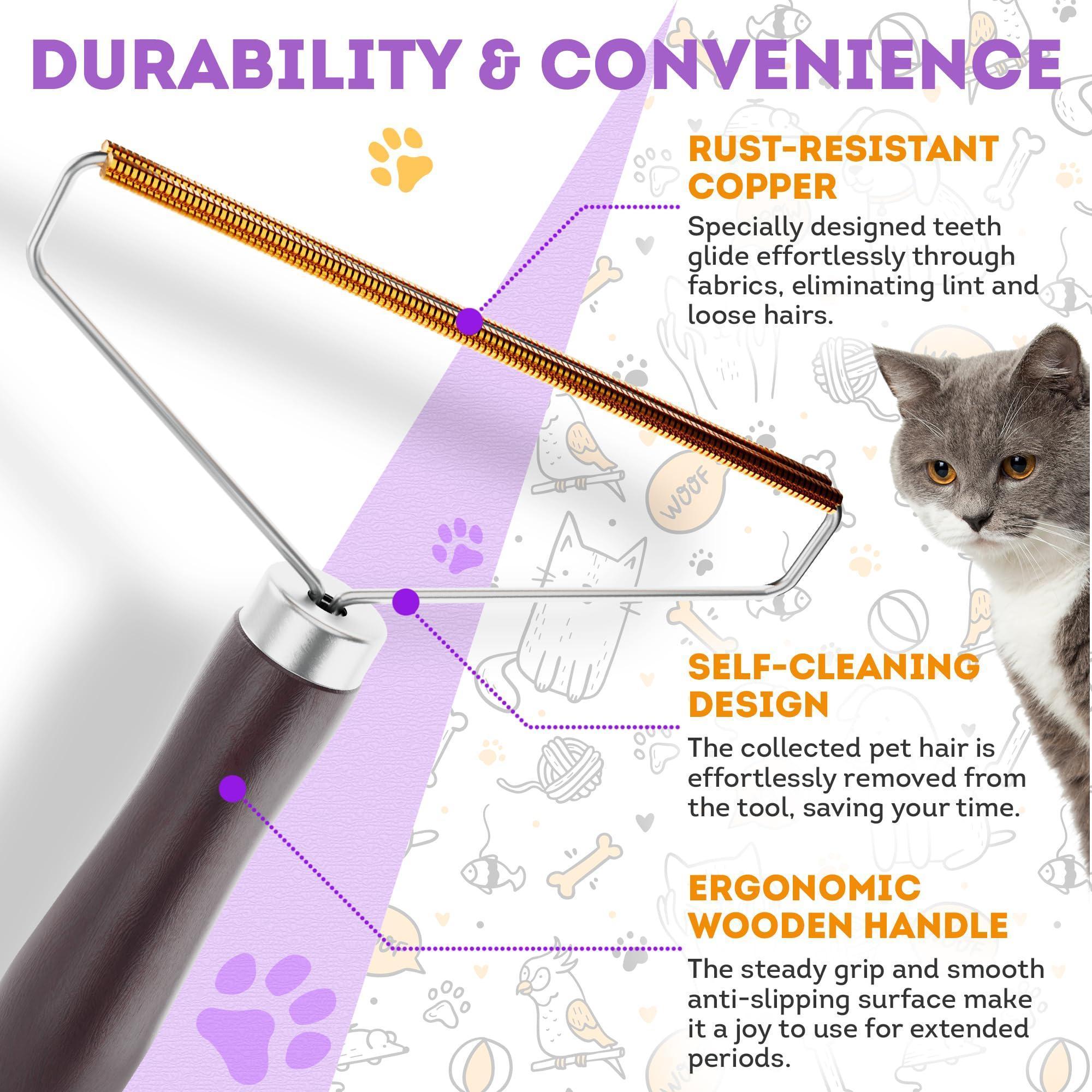 Pet Hair Remover Tool for Furniture Reusable Copper Teeth Wooden Handle Pet Hair Remover Tool for Furniture Reusable Copper Teeth Wooden Handle