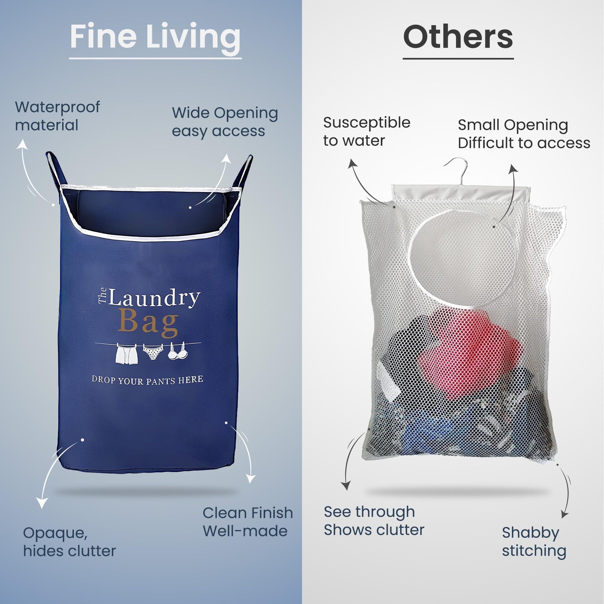 Fine Living Co. Large Hanging Laundry Hamper with Over Door Hooks & Adhesive Durable Space Saving Laundry Bag with Zipper and Wide Open Top Hanging Dorm Laundry Hamper (Navy Blue with Print XL) Fine Living Co. Large Hanging Laundry Hamper with Over Door Hooks & Adhesive Durable Space Saving Laundry Bag with Zipper and Wide Open Top Hanging Dorm Laundry Hamper (Navy Blue with Print XL)